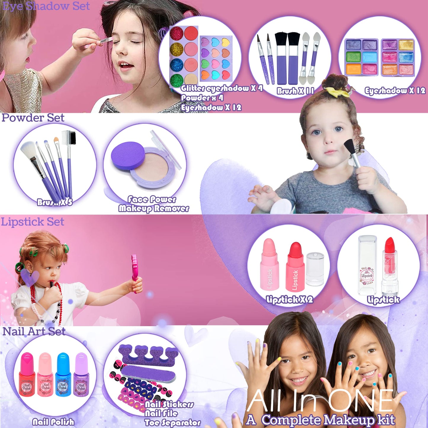 Kids Makeup Sets for Girls - Kids Makeup Sets for Girls 5-8, Maquillaje para Niñas, Play Make Up Kit, Best Toys for Little Girl,Princess Toddler Kid Stuff, Ages3456789 10 Year Old Girl Birthday Gifts