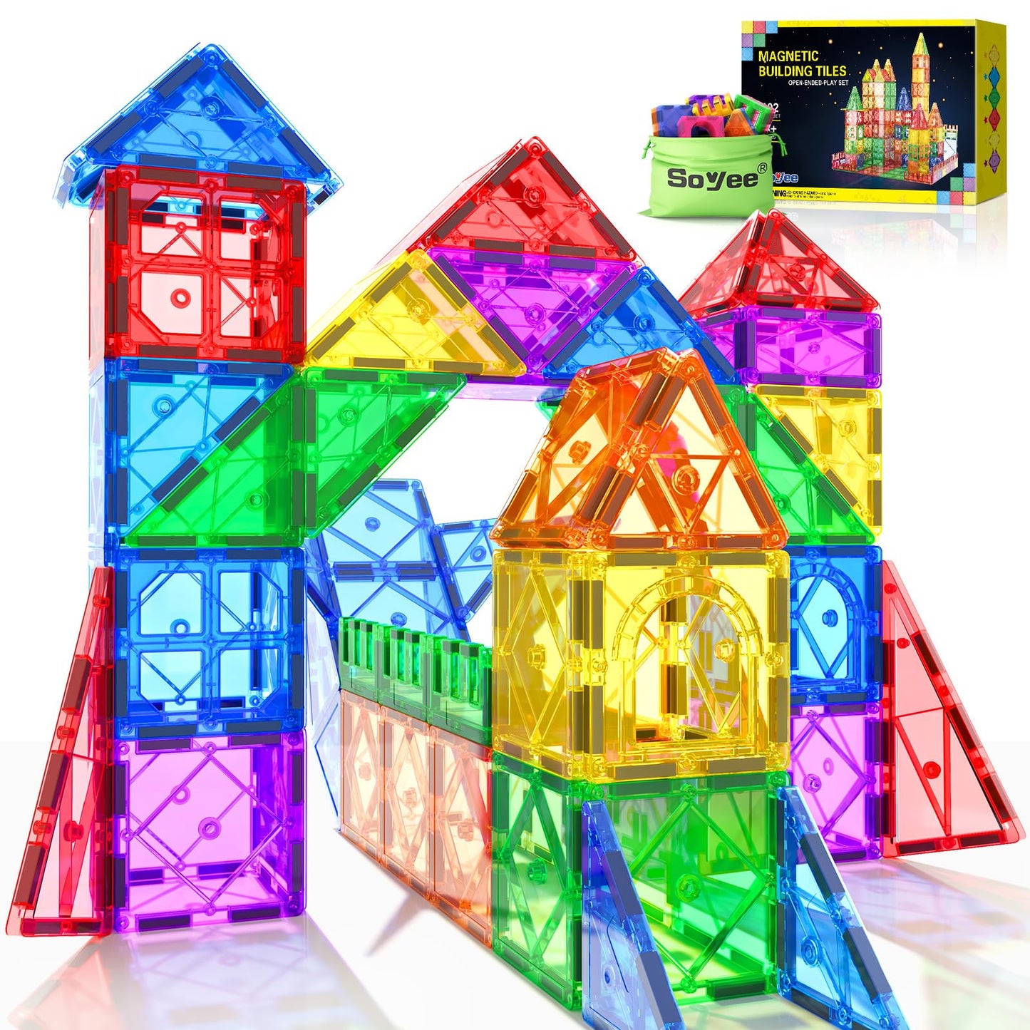 102PCS Magnetic Tiles Building Blocks Stem Toys for 3+ Year Old Boys and Girls Montessori Toys Toddler Kids Gifts Parents Approved Sensory Toys
