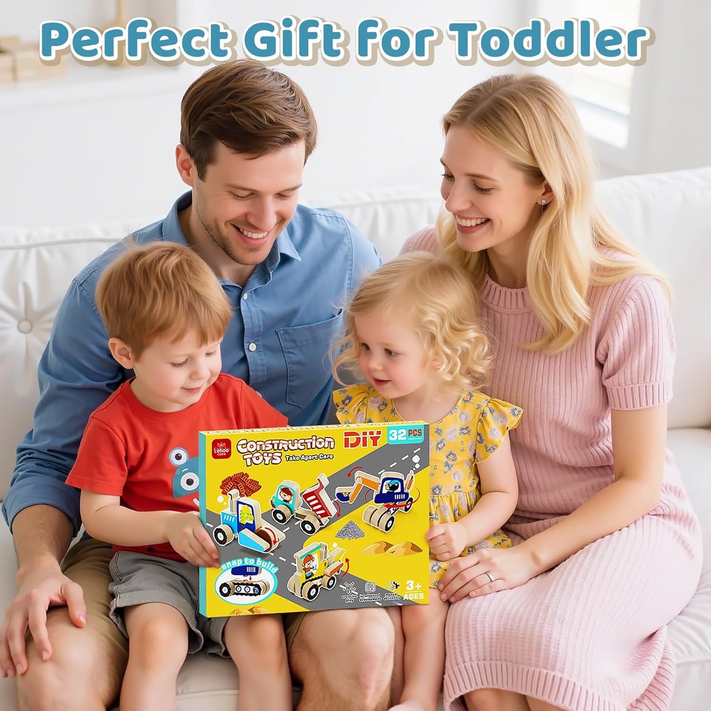 Lehoo Castle Montessori Toys for 3 Year Old, Take Apart Construction Truck STEM Toy for 3-4 3-5 4-5 Year Old Boys, Snap Together Wooden Educational Learning Building Toys Gift for Toddlers