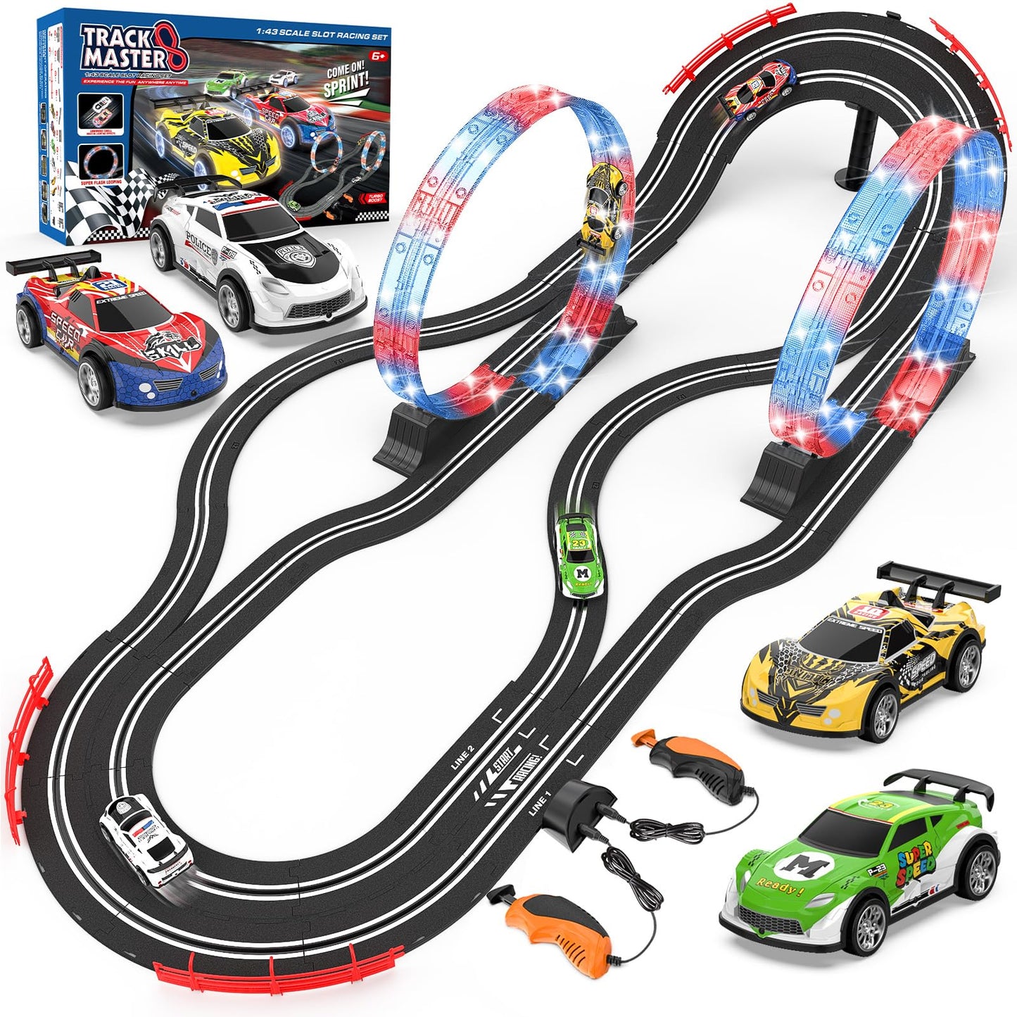 Slot Car Race Track Sets with 4 Slot Cars