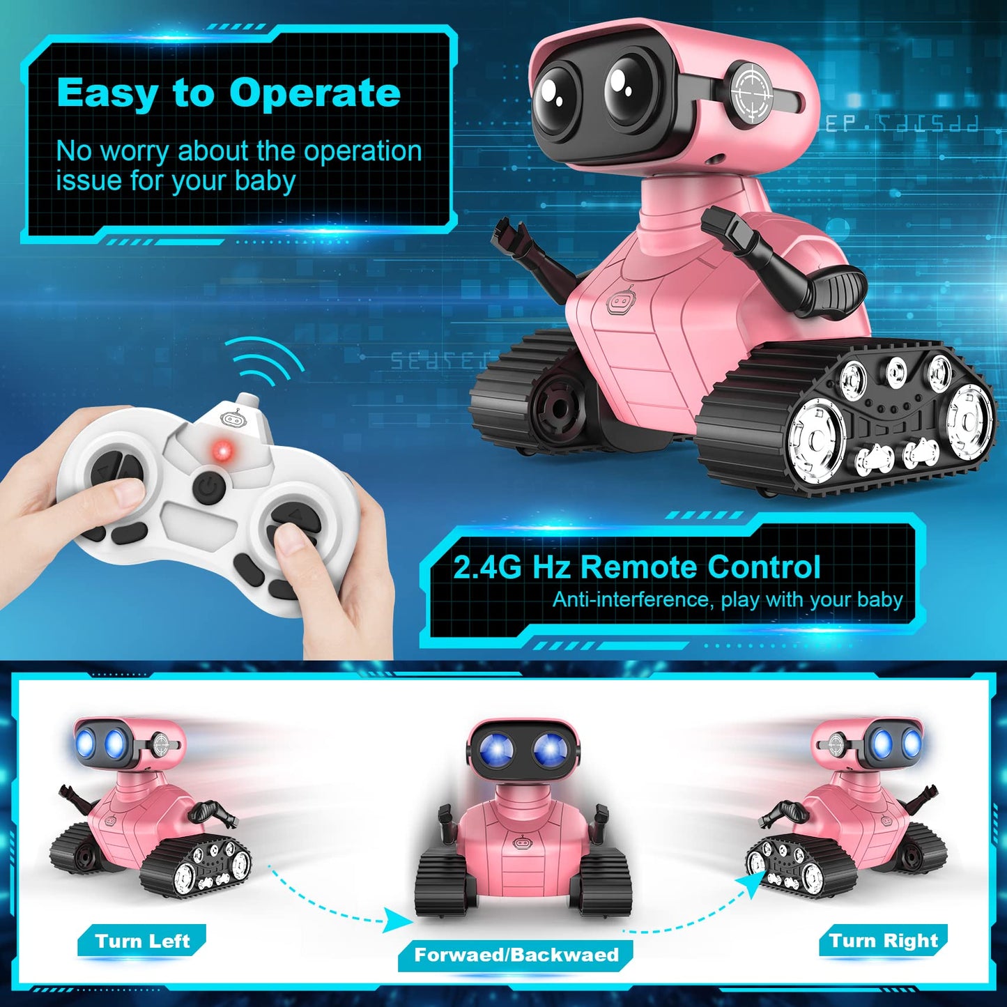 Hamourd Robot Toys for Boys Girls, Emo Robot with Walkie-Talkie Function, Gesture Sensing, Flexible Head & Arms, Programming Motion, Dance Moves, Music, Multi-Mode LED Eye, Toys for Ages