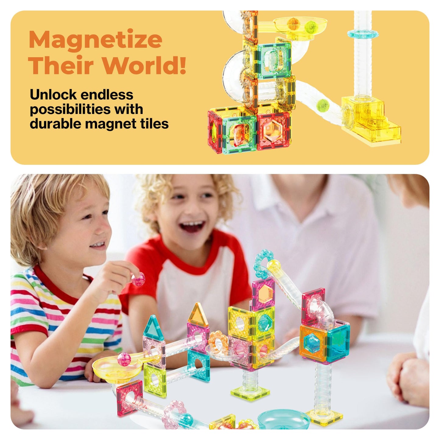 PicassoTiles 108pc 3-in-1 Marble Run Car Race Track Combo Magnetic Tiles PicassoToys Magnet Building Block Educational Construction Toy Playset STEM STEAM Learning Kit Child Brain Development PTG108
