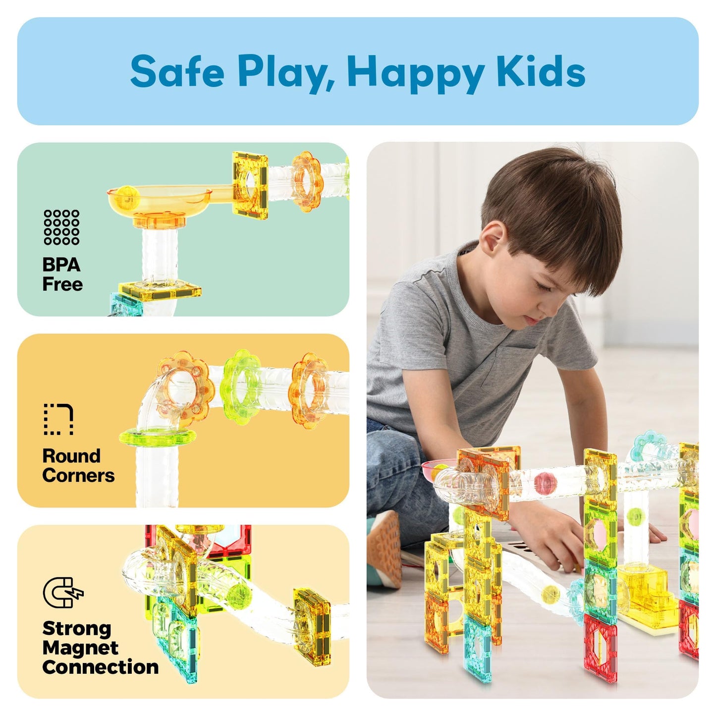 PicassoTiles 108pc 3-in-1 Marble Run Car Race Track Combo Magnetic Tiles PicassoToys Magnet Building Block Educational Construction Toy Playset STEM STEAM Learning Kit Child Brain Development PTG108