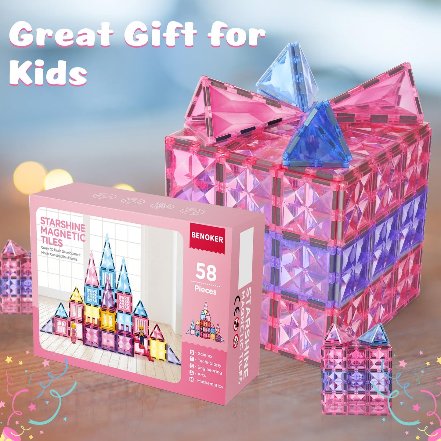 102PCS Ice Castle Magnetic Tiles, 3D Building Blocks STEM Educational Kids Toys for Pretend Play, 3 4 5 6 7 8 Year Old Birthday Gifts for Boys and Girls, Preschool Learning Toys for Birthday