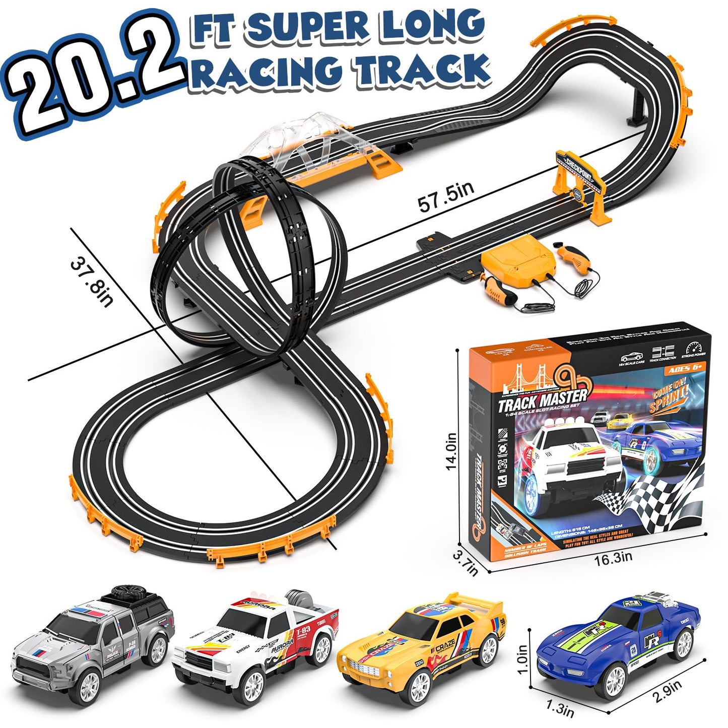 Slot Car Race Track Sets with 4 Slot Cars