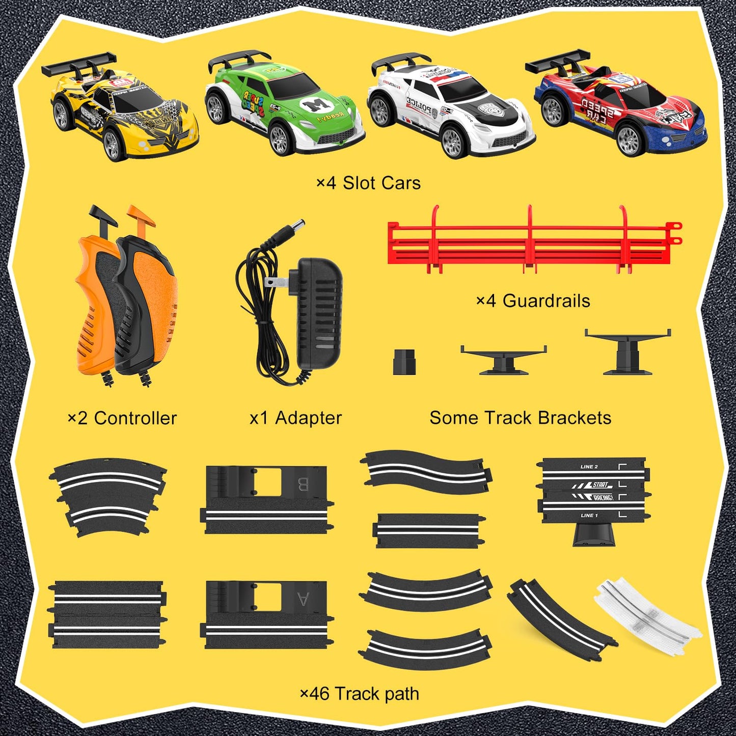 Slot Car Race Track Sets with 4 Slot Cars