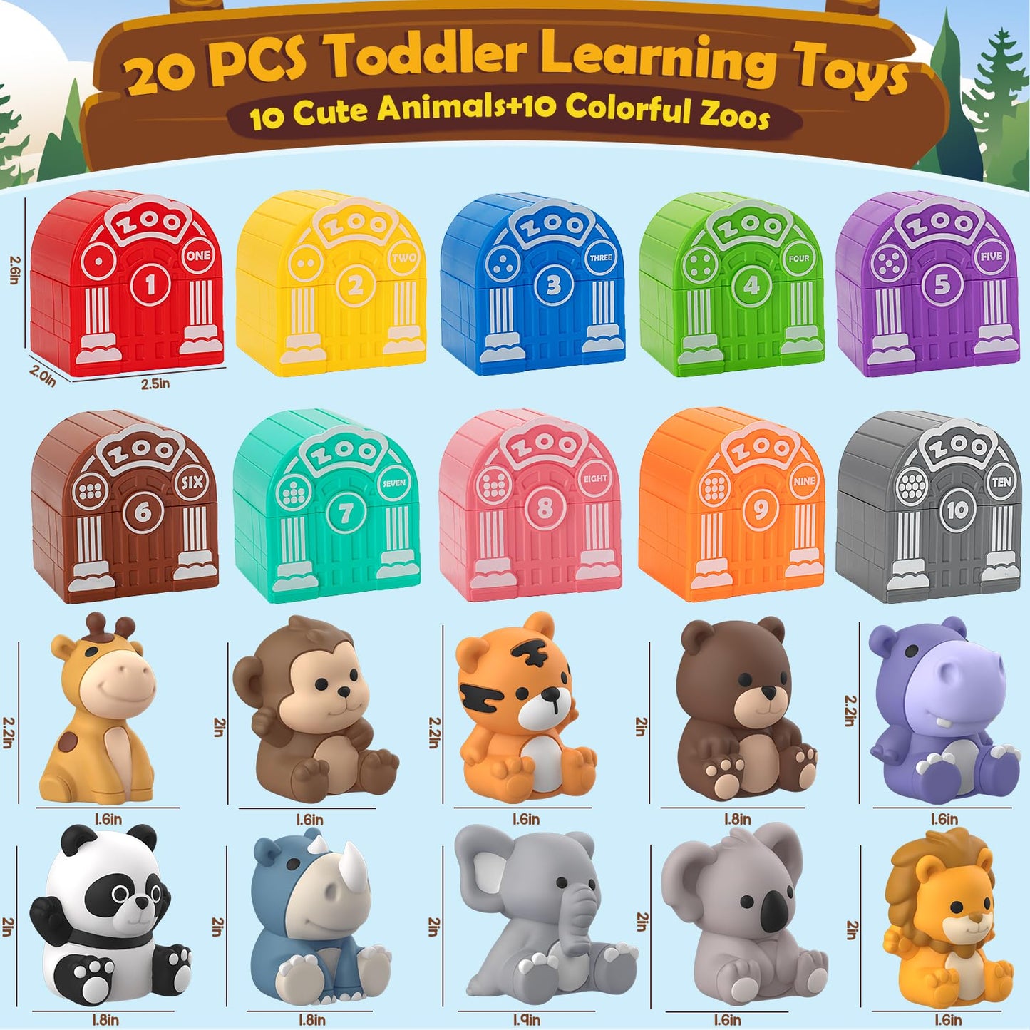 Learning Toys for 1,2,3 Year Old Toddlers, 20Pcs Safari Animals Toys Montessori Counting, Matching & Sorting Fine Motor Games, Christmas Birthday Easter Gift for Baby Boys Girls Age 12-18 Months