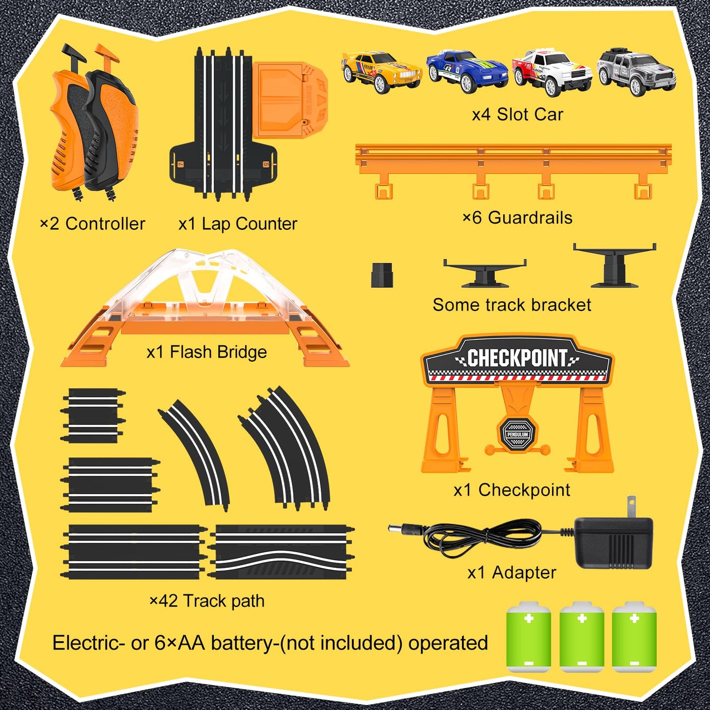 Slot Car Race Track Sets with 4 Slot Cars