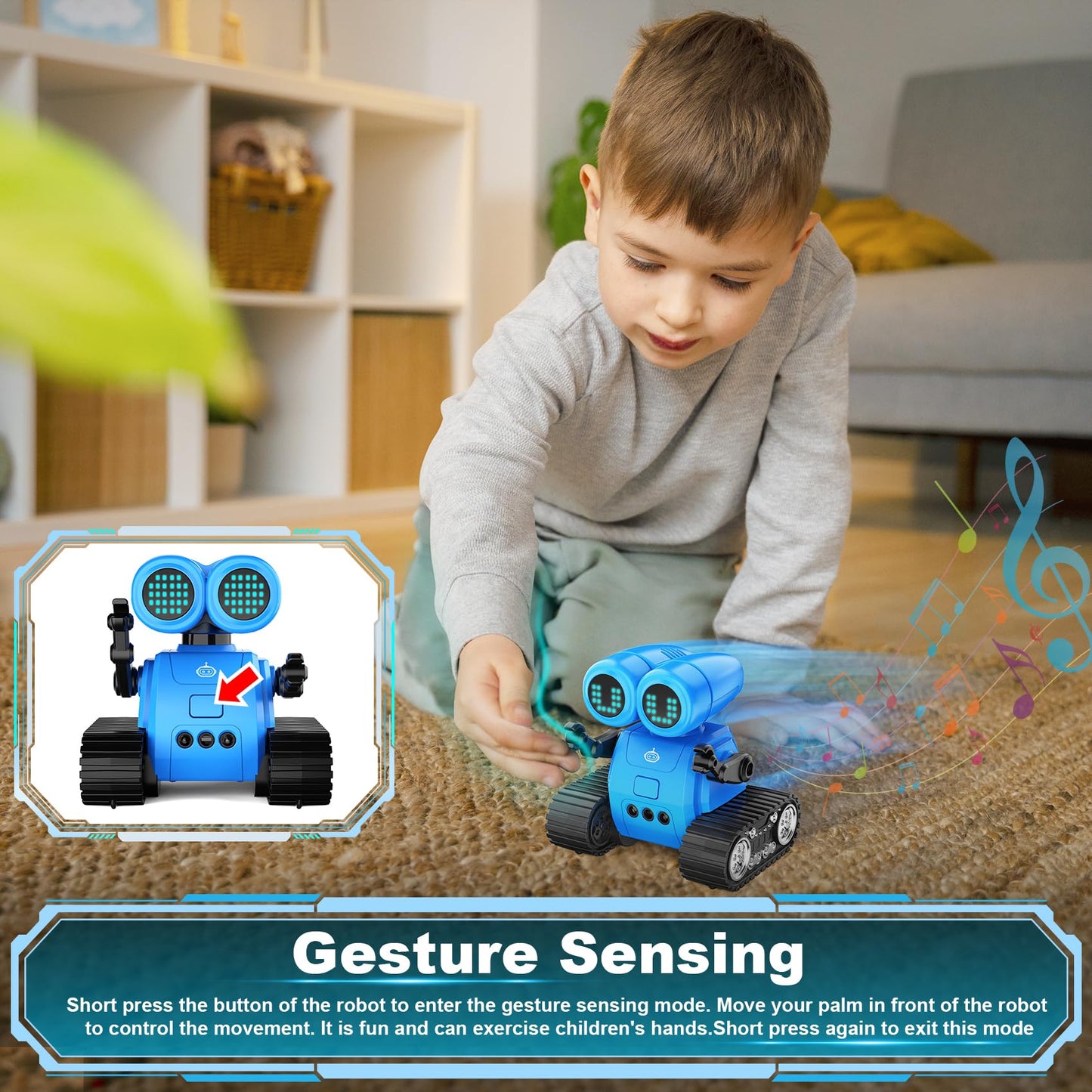 Hamourd Robot Toys for Boys Girls, Emo Robot with Walkie-Talkie Function, Gesture Sensing, Flexible Head & Arms, Programming Motion, Dance Moves, Music, Multi-Mode LED Eye, Toys for Ages