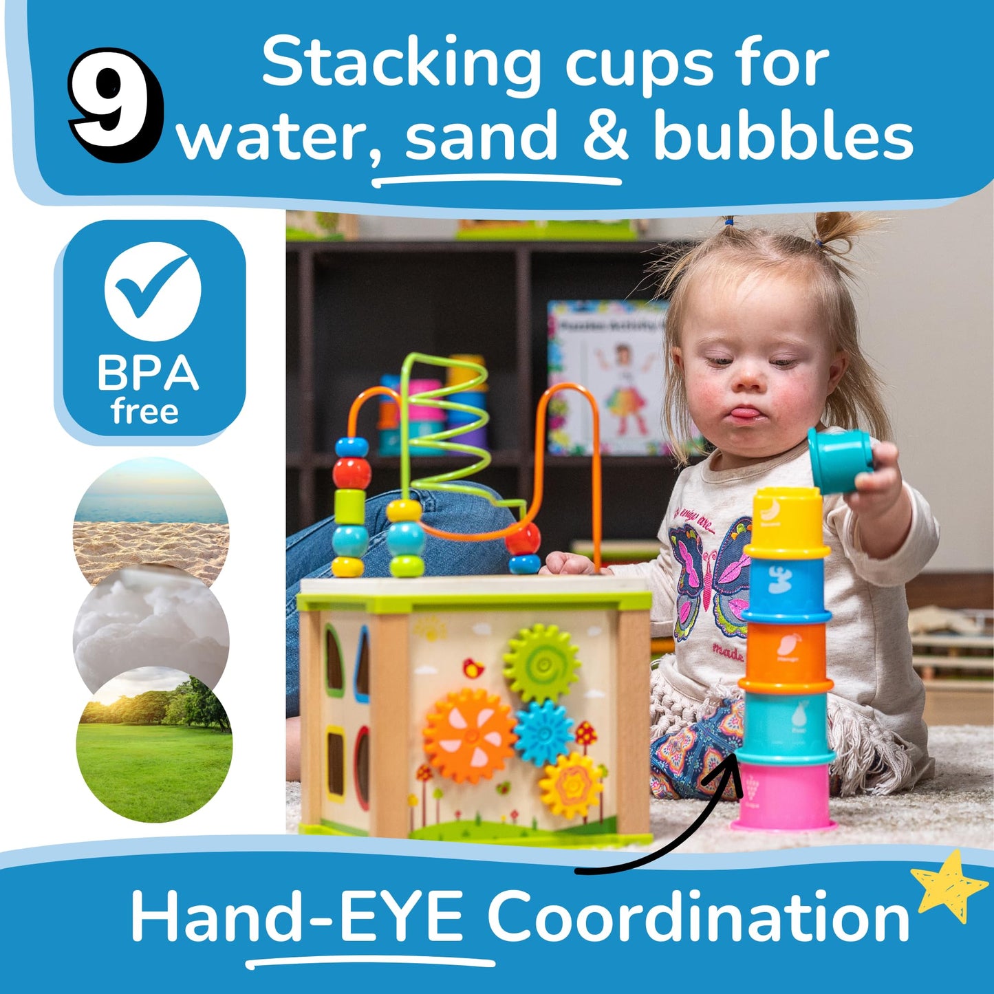 Toyventive Wooden Kids Baby Activity Cube - Girls Gift Set | 1st Birthday Gifts Toys for 1 One, 2 Year Old Girl | Developmental Toddler Educational Learning Girl Toys 12-18 Months | Bead Maze