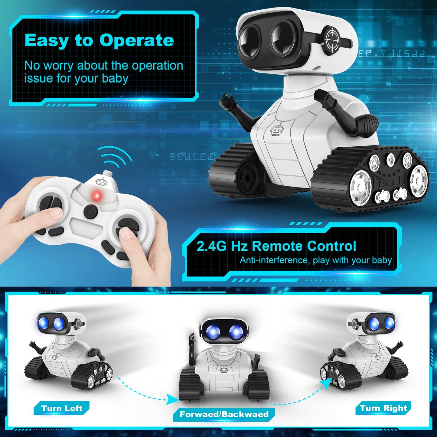 Hamourd Robot Toys for Boys Girls, Emo Robot with Walkie-Talkie Function, Gesture Sensing, Flexible Head & Arms, Programming Motion, Dance Moves, Music, Multi-Mode LED Eye, Toys for Ages