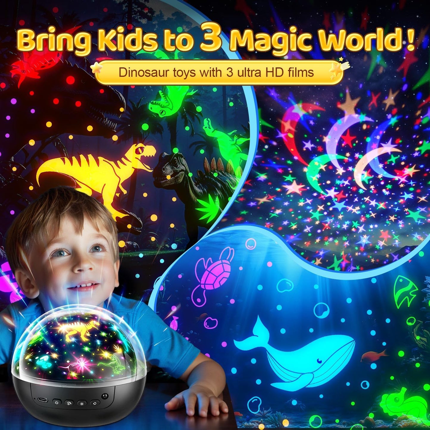 Dinosaur Toys for Kids 3-5,【Remote+3 Films+93 Effects】Dinosaur Toys for Kids 2-4,【3 Timer+5 Brightness】Toys for 5 Year Old Boy Toys Age 3,Rotate Night Light Projector,Toddler Night Light Projector