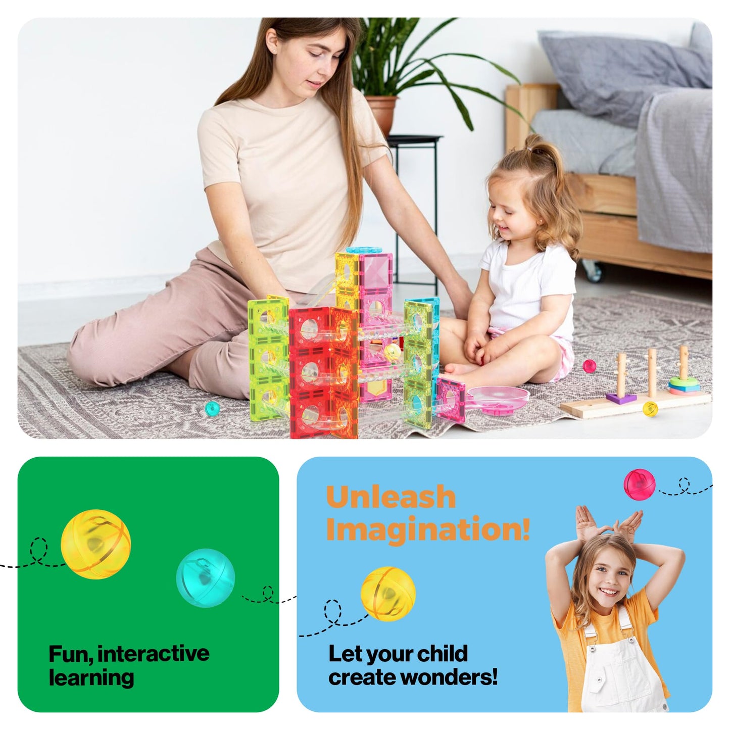 PicassoTiles 108pc 3-in-1 Marble Run Car Race Track Combo Magnetic Tiles PicassoToys Magnet Building Block Educational Construction Toy Playset STEM STEAM Learning Kit Child Brain Development PTG108