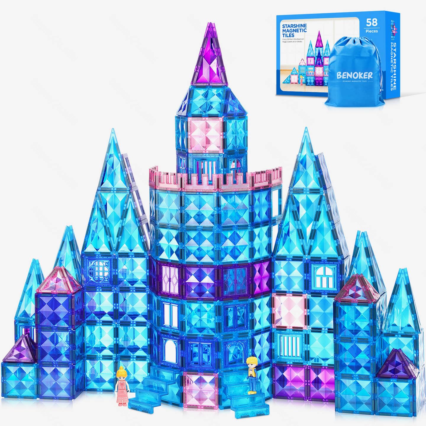 102PCS Ice Castle Magnetic Tiles, 3D Building Blocks STEM Educational Kids Toys for Pretend Play, 3 4 5 6 7 8 Year Old Birthday Gifts for Boys and Girls, Preschool Learning Toys for Birthday