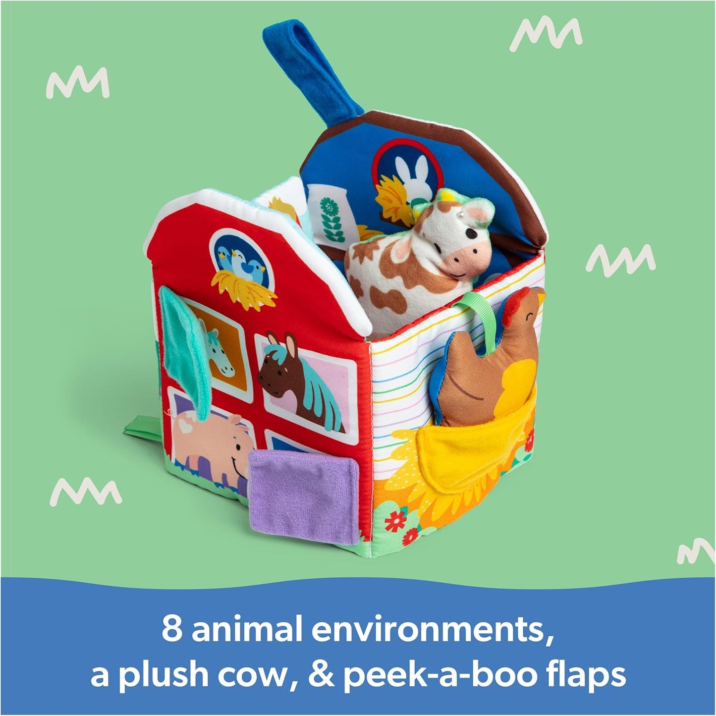Ms. Rachel Official Sensory Learning Farm, Foldable Soft Baby Book with Plush Cow, Infant Educational Toys for Babies Ages 3 Months to 18 Months