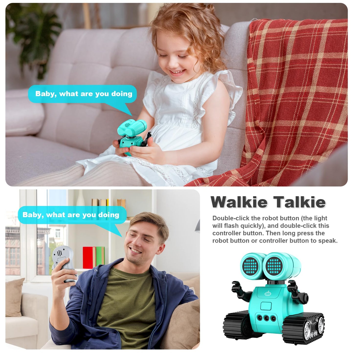 Hamourd Robot Toys for Boys Girls, Emo Robot with Walkie-Talkie Function, Gesture Sensing, Flexible Head & Arms, Programming Motion, Dance Moves, Music, Multi-Mode LED Eye, Toys for Ages