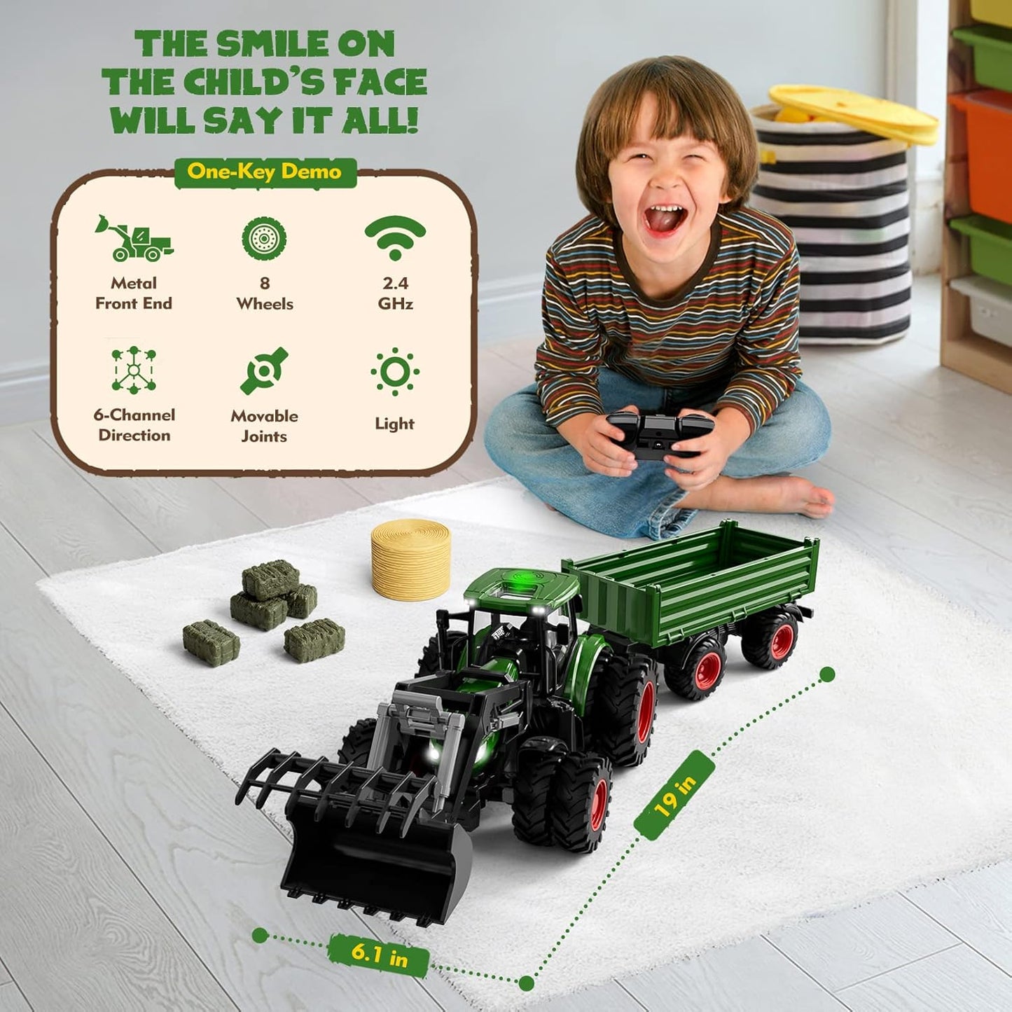 Remote Control Tractor Toy, Kids RC Tractor Set