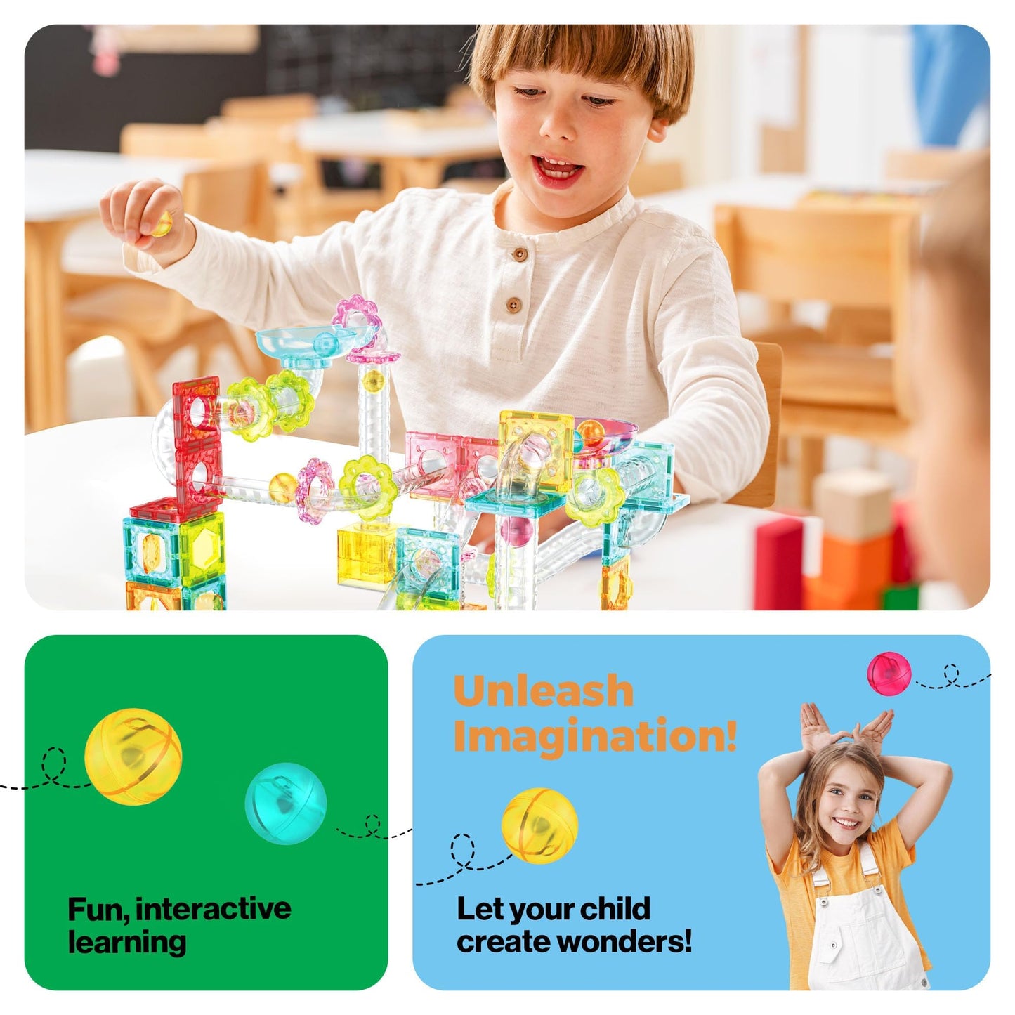 PicassoTiles 108pc 3-in-1 Marble Run Car Race Track Combo Magnetic Tiles PicassoToys Magnet Building Block Educational Construction Toy Playset STEM STEAM Learning Kit Child Brain Development PTG108