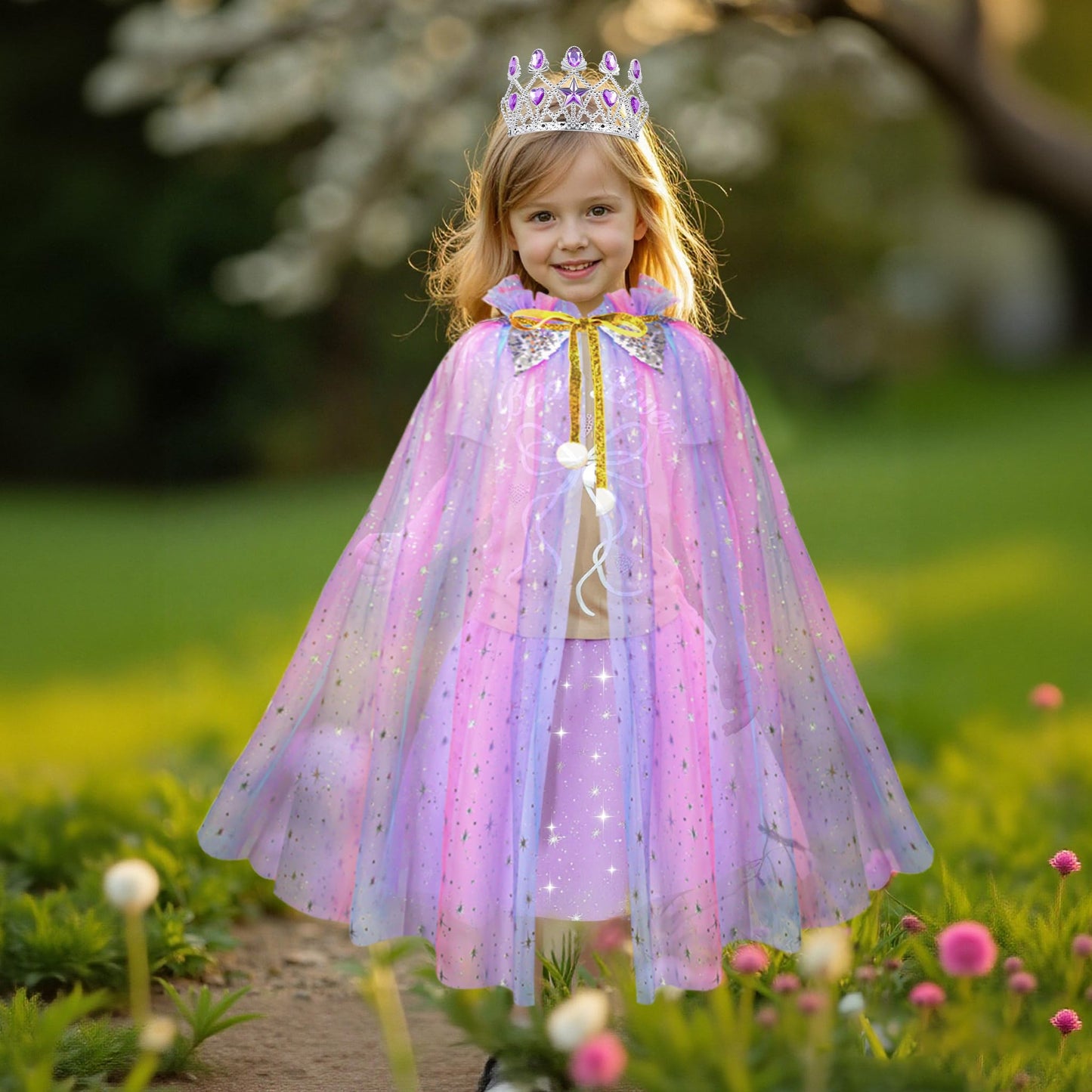 Meland Princess Dress up Clothes for Little Girl, 11Pcs Princess Cape with Crown, Princess Dresses for Girl 3-8 Birthday Gift