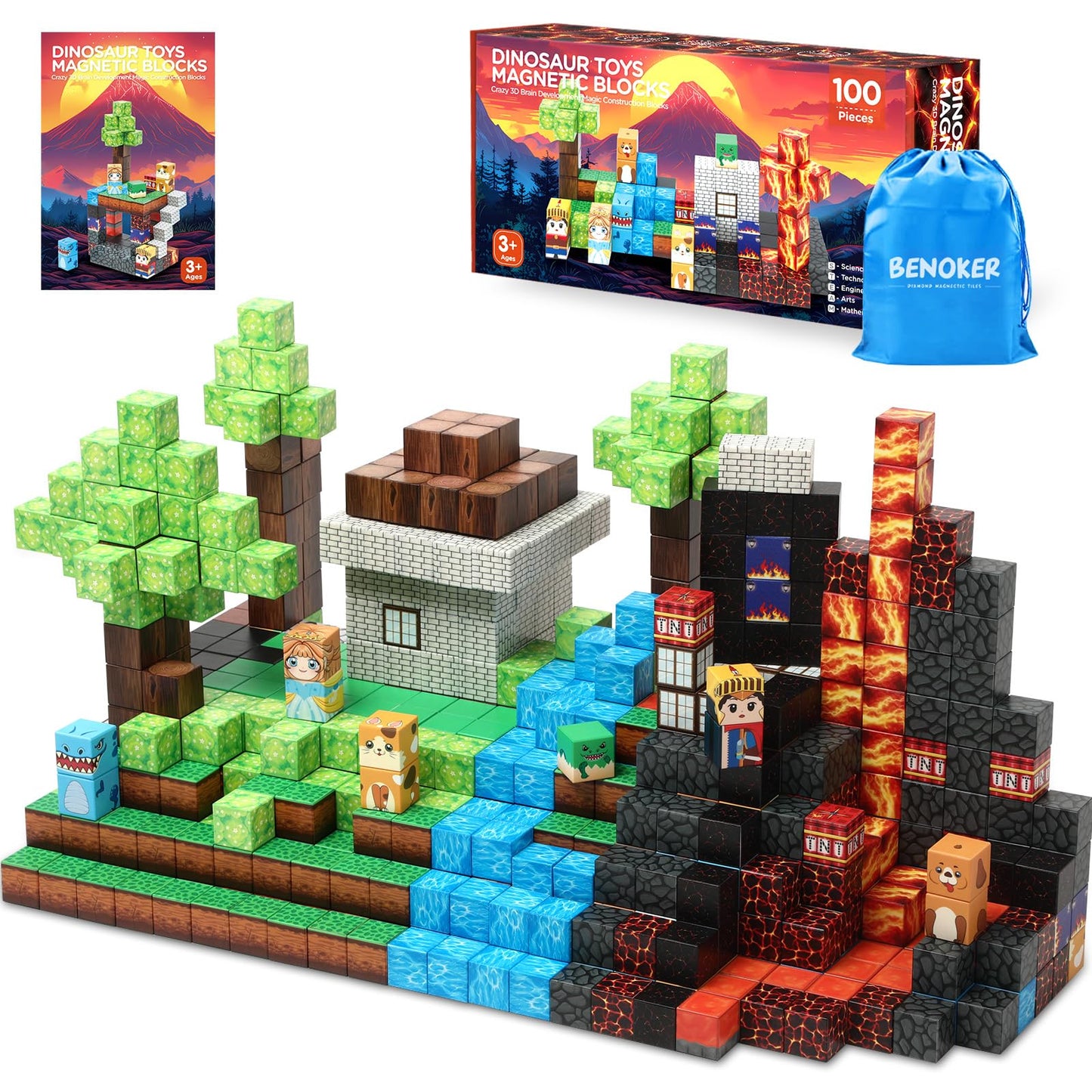 102PCS Ice Castle Magnetic Tiles, 3D Building Blocks STEM Educational Kids Toys for Pretend Play, 3 4 5 6 7 8 Year Old Birthday Gifts for Boys and Girls, Preschool Learning Toys for Birthday