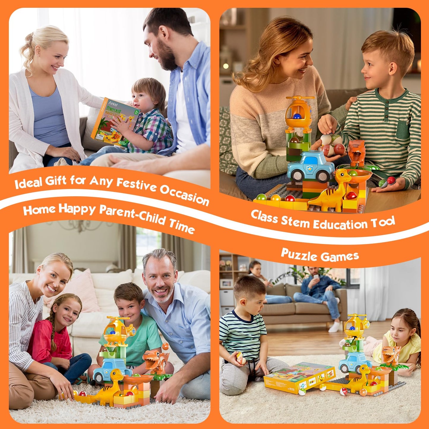 Marble Runs for Kids 4-8,Marble Run for Kids Ages 3-5 with Dinosaur Building Blocks,Dinosaur Toys,STEM Building Toys with 4 Marble Track Compatible with Major Brands