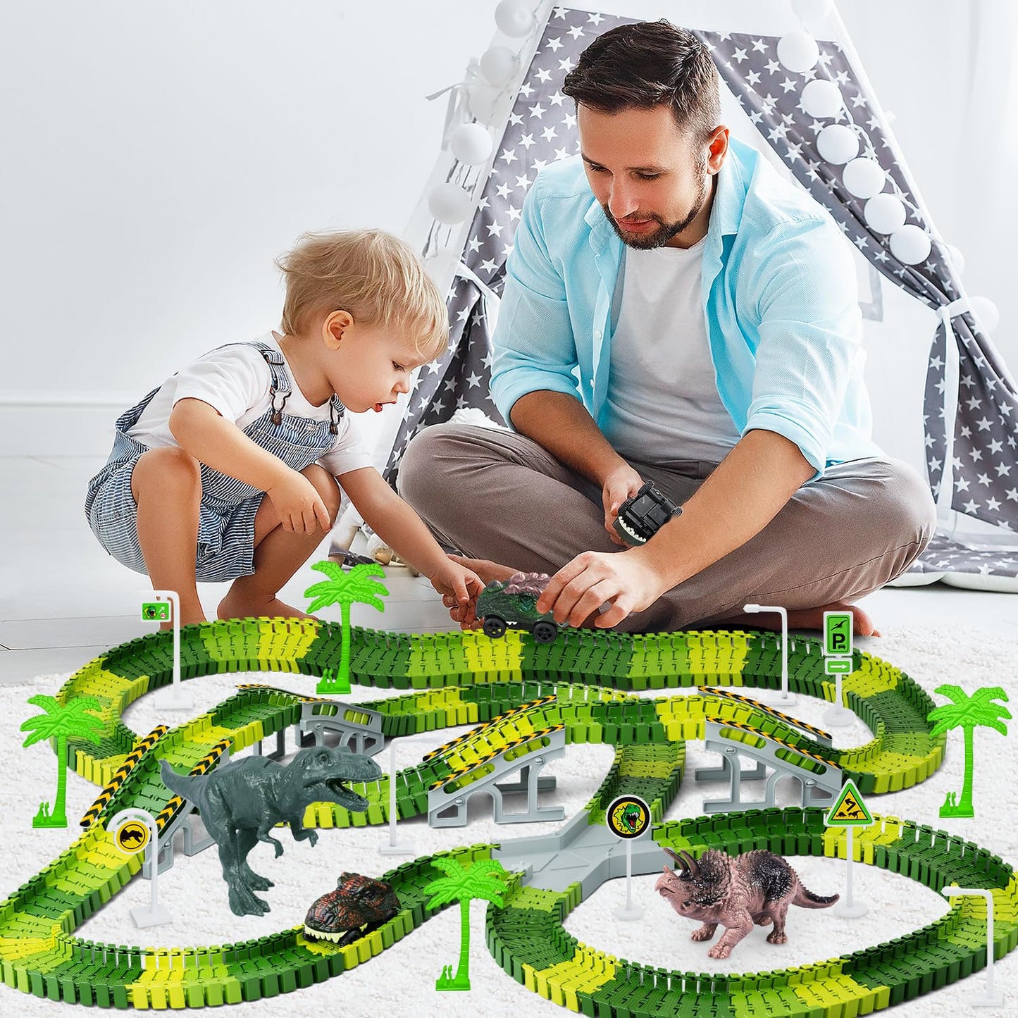 Dinosaur Toys, 252 PCS Create A Dinosaur World Road Race Tracks