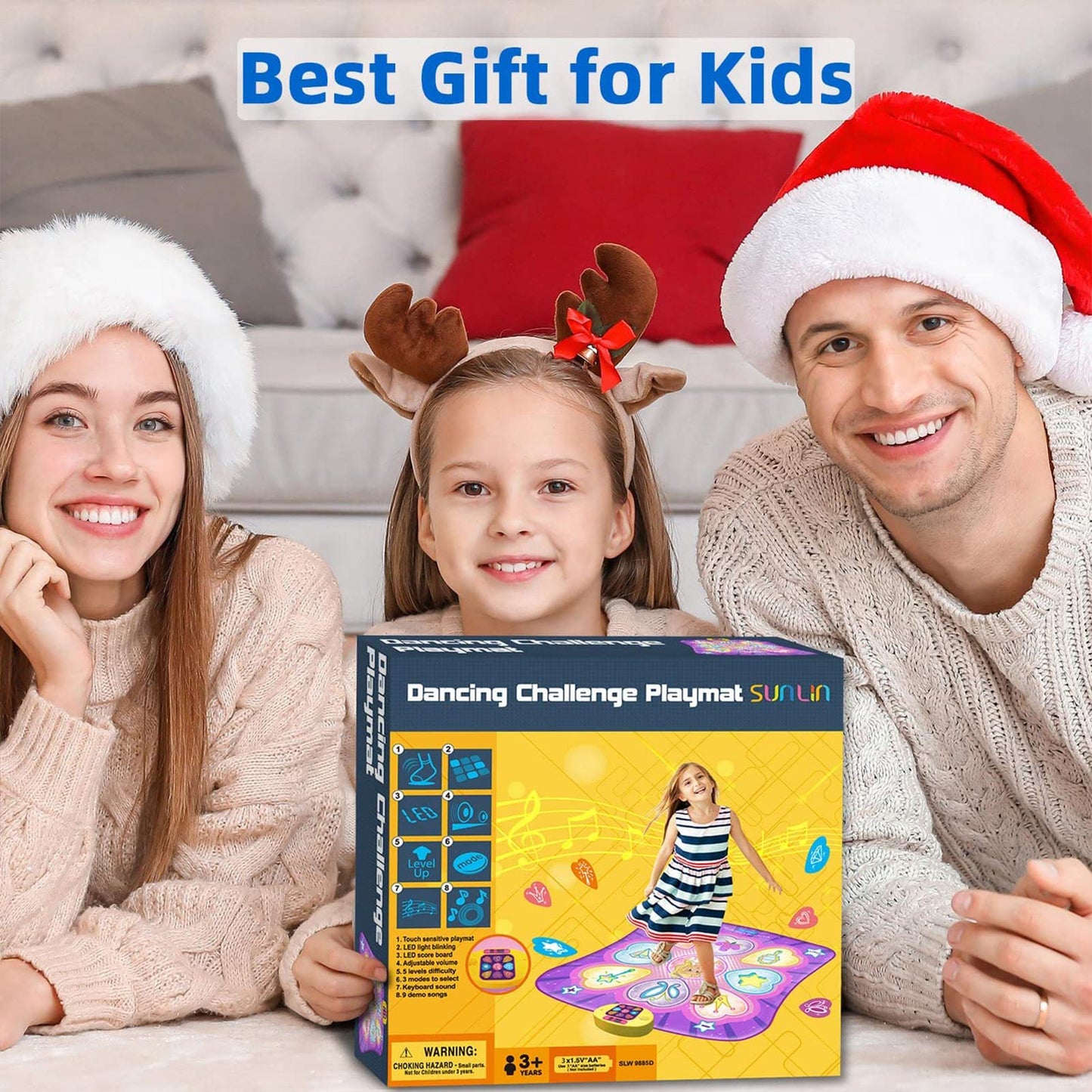 SUNLIN Dance Mat - Dance Mixer Rhythm Step Play Mat - Dance Game Toy Gift for Kids Girls Boys - Dance Pad with LED Lights, Adjustable Volume, Built-in Music, 3 Challenge Levels (3-12 Years Old)