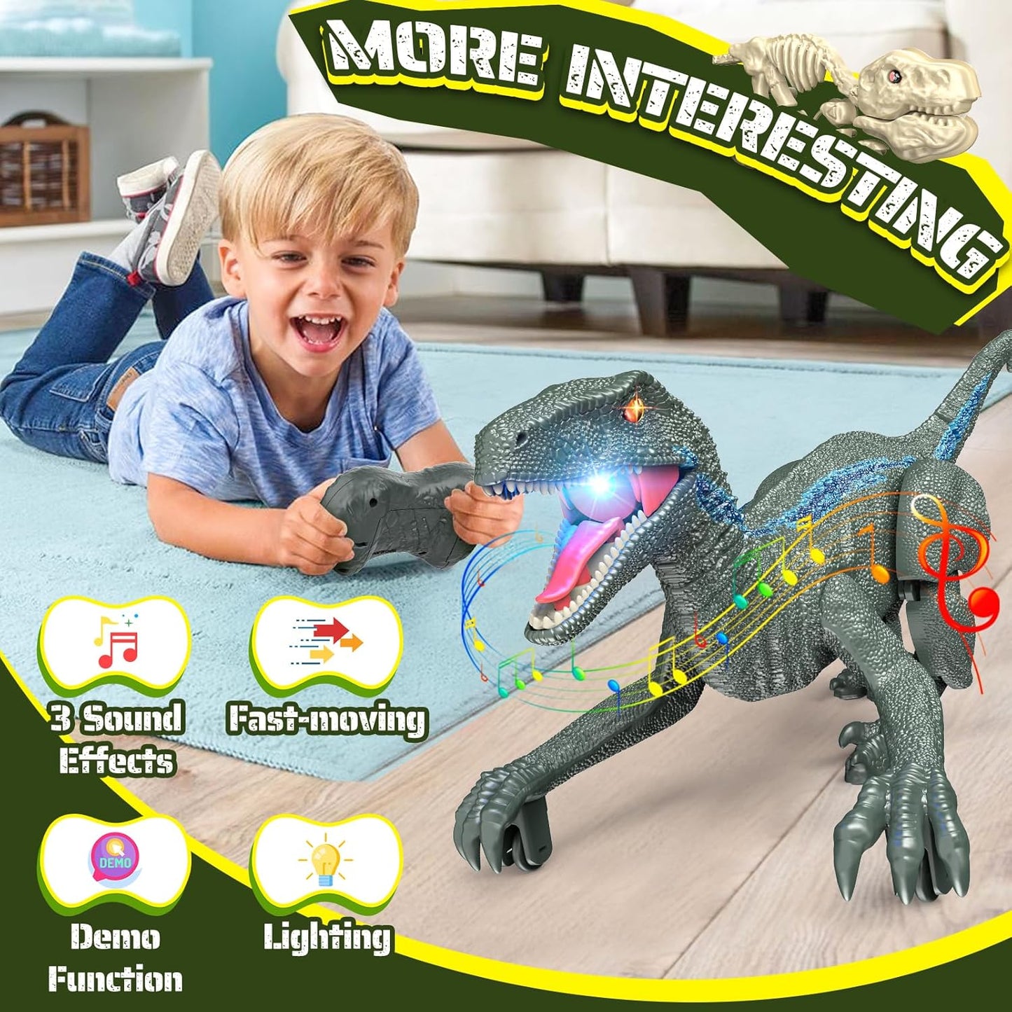 Remote Control Dinosaur, Realistic Dinosaur Toys for Kids 3-5, 2.4GHZ, Walking,Rechargeable, 3D Eyes, 3 Sound Effects, Demo Function, Jurassic Toys for Christmas, Kids 3+