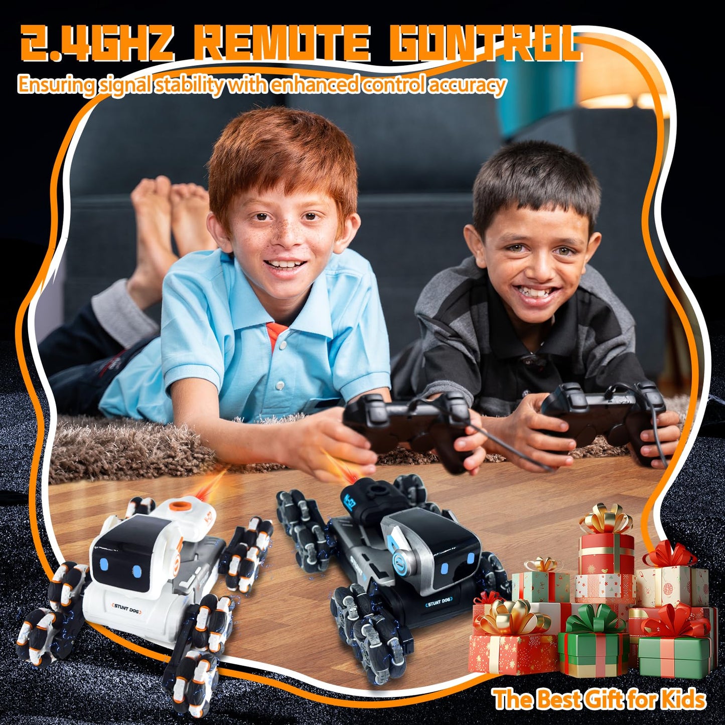 Robot Dog Toy for Kids,2.4Ghz Remote Control Dog Stunt Robot Dog 2nd Gen Remote Control Cars Stunt Rc Cars with Light & Sound Toys Christmas Birthday Gifts for 6 7 8 9 10 11 12 Year Old Boys (white)