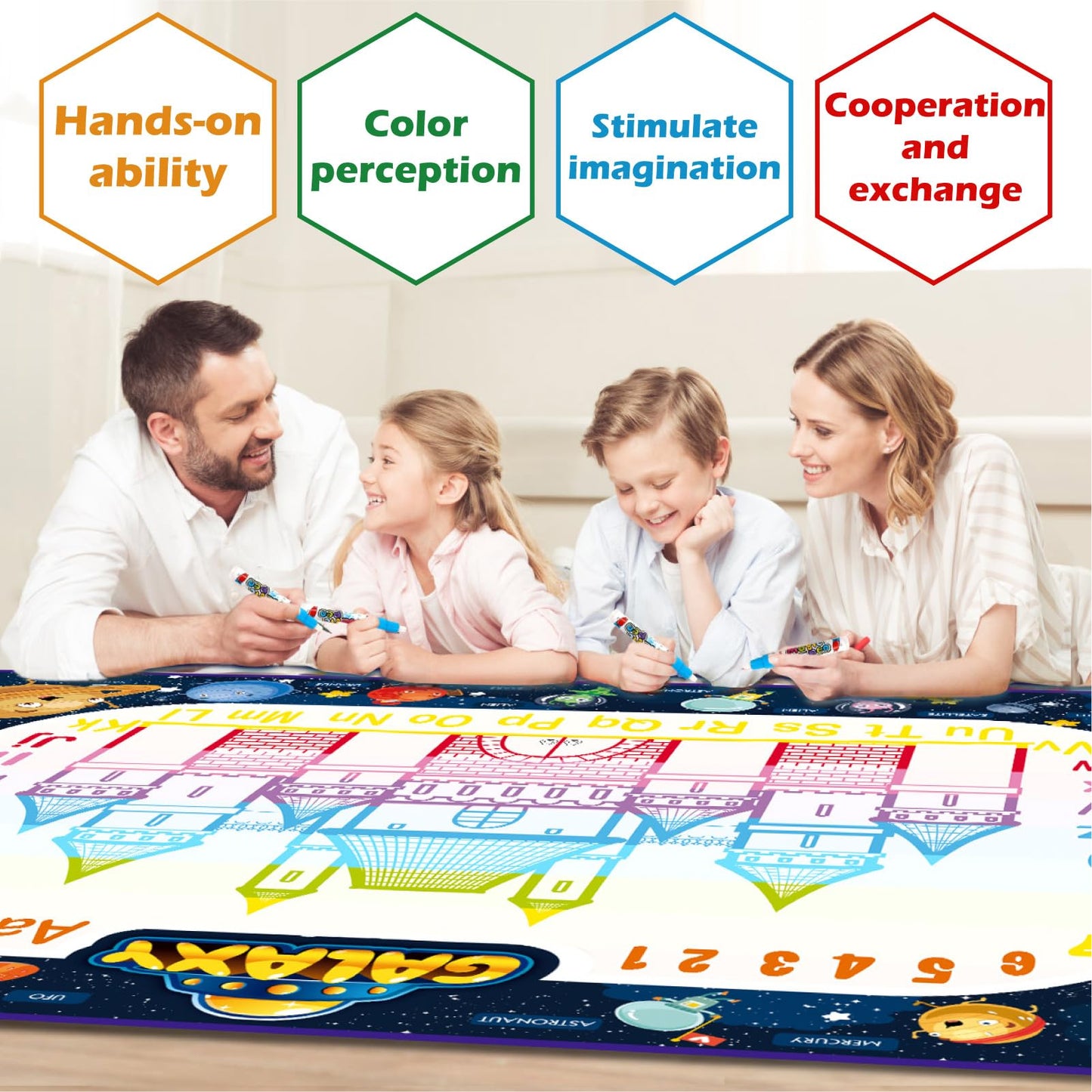 Jasonwell Aqua Water Doodle Mat 31x31 Inches Large Magic Drawing Doodling Mat Coloring Mat Educational Toys Christmas Birthday Gifts for Kids Toddler Boys Girls Age 2 3 4 5 6 7 8 Year Old (Alphabet)
