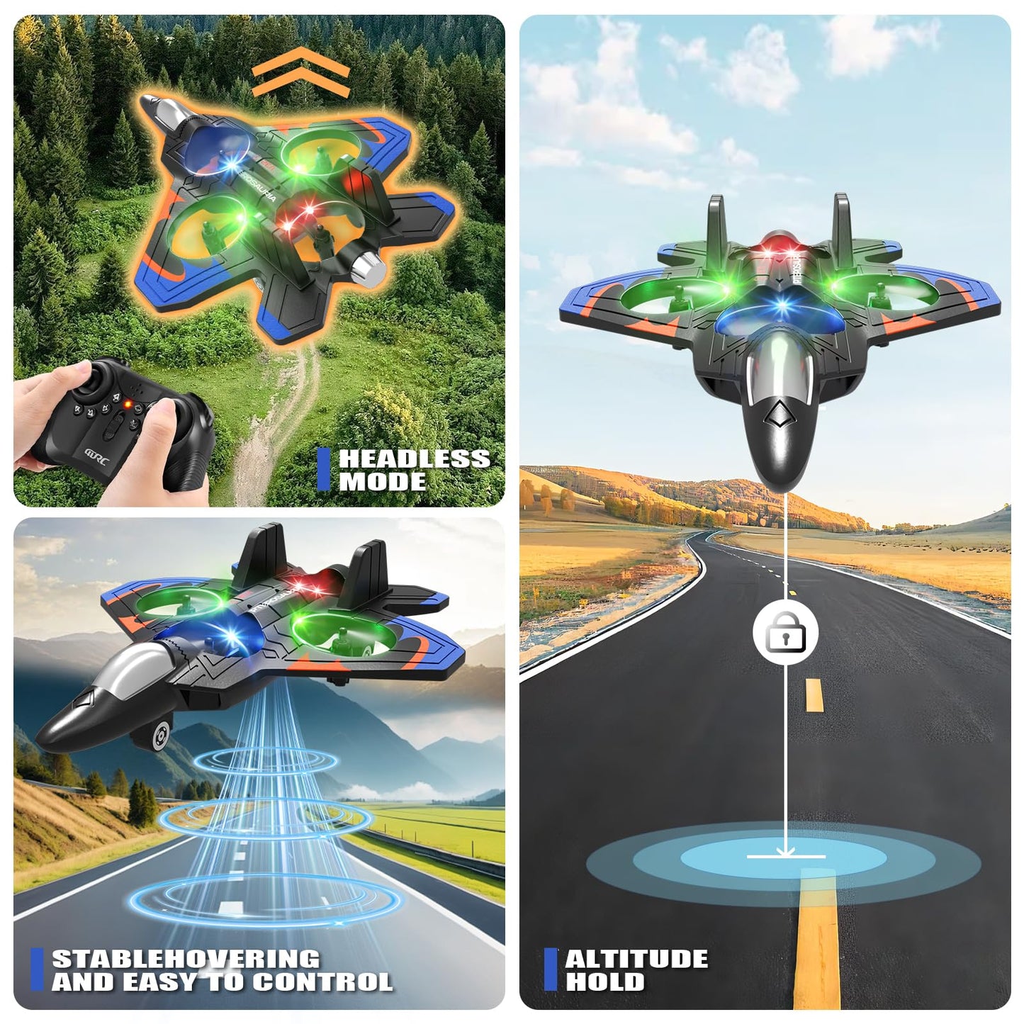 4DRC V32 Foam Remote Control Airplanes RC Planes for Kids Adults 8-16, RC Airplane Fighter Jet with Light, 360° Flip Fighter Jet Toys, Stunt Roll, Airplane Toy Gifts for Kids Boys