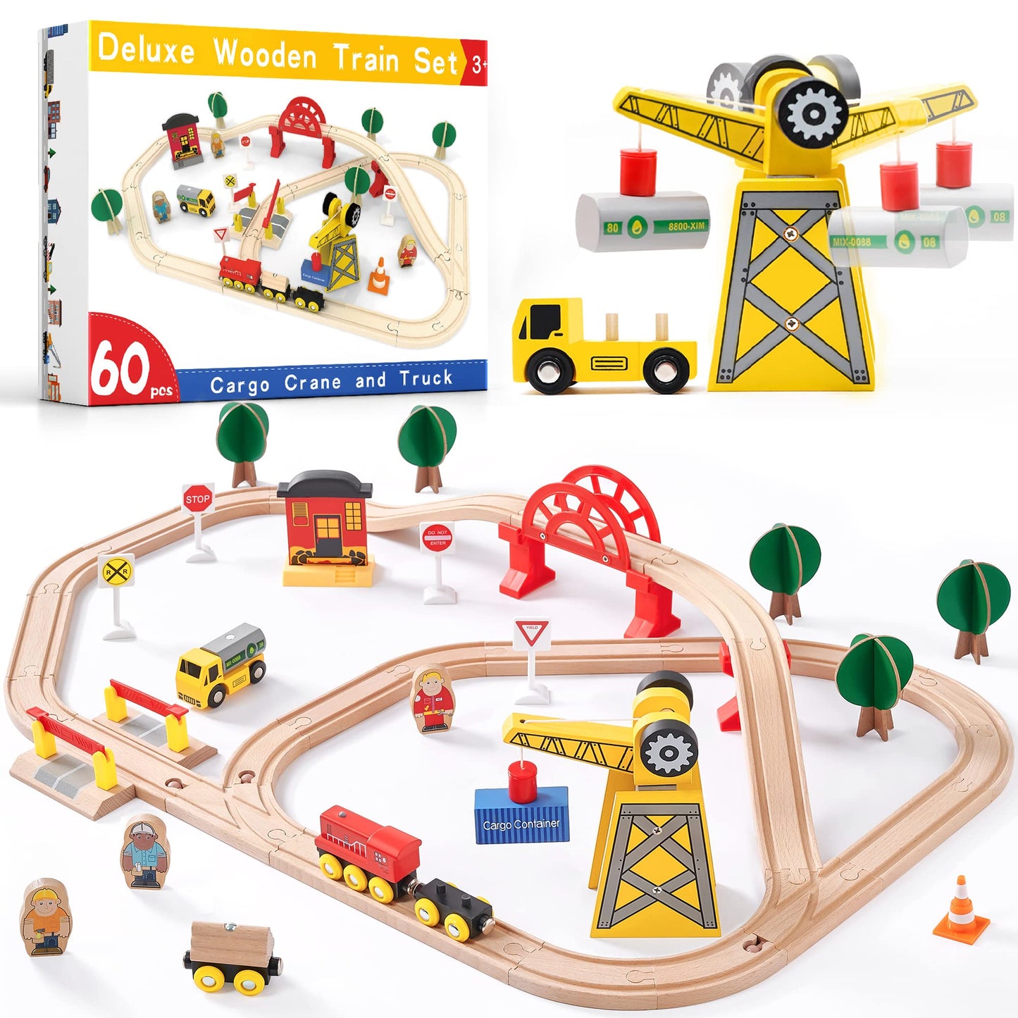 Tiny Land 110PCS Wooden Train Set