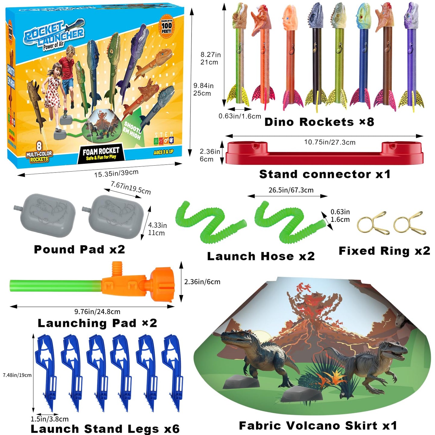 Toys Rocket Launcher for Kids - Launch up to 100 Ft, 8 Multi-Color Foam Rockets & Adjustable Launch Stand, Kids Outdoor Toys, Birthday Toys for Kids Boys Girls Age 3+ Years Old