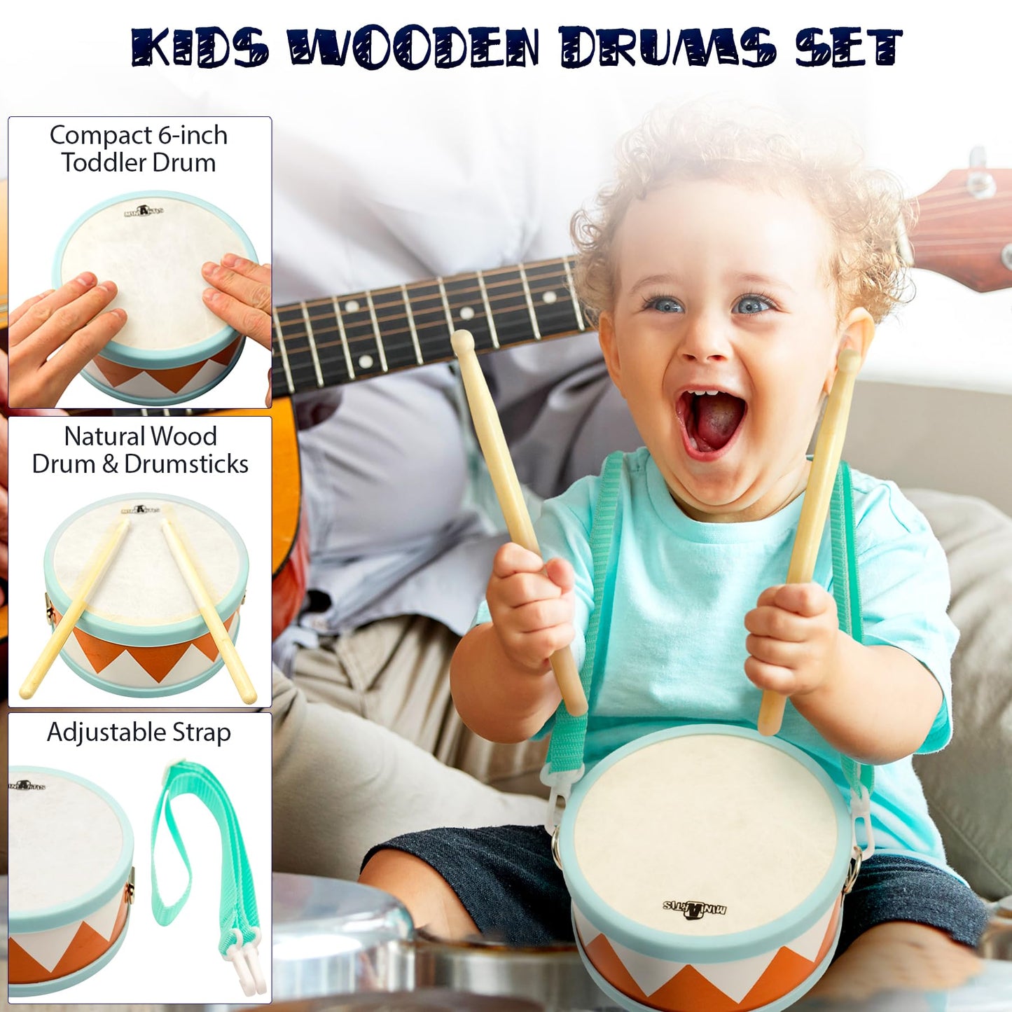 MINIARTIS Toddler Musical Instruments - Montessori Wooden Musical Toys for Toddlers 1-3 | Modern Boho Baby Drum Set with Neutral Colors Percussion Instruments | Kids Preschool Educational 3+