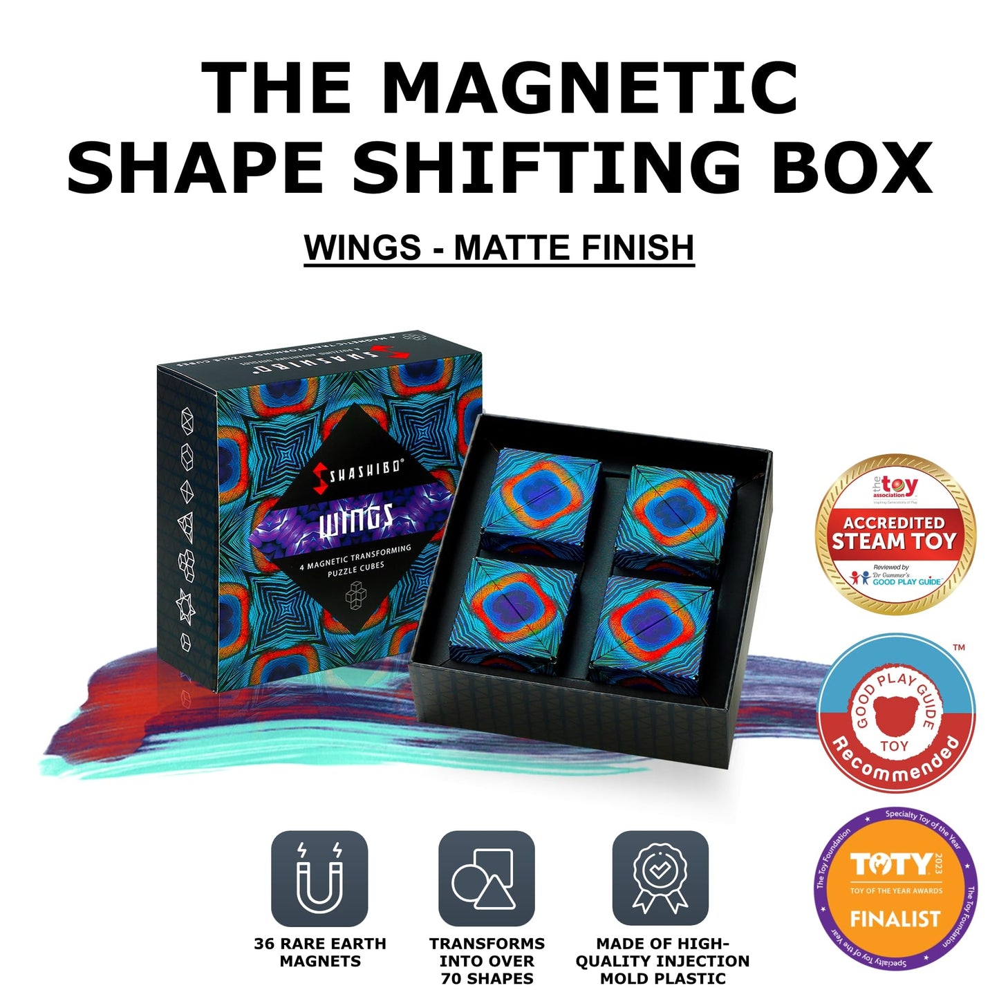 Shashibo Shape Shifting Box - STEM Magnetic Fidget Cube That Transforms Into Over 70 Shapes, Download Fun in Motion Toys Mobile App (Spaced Out)