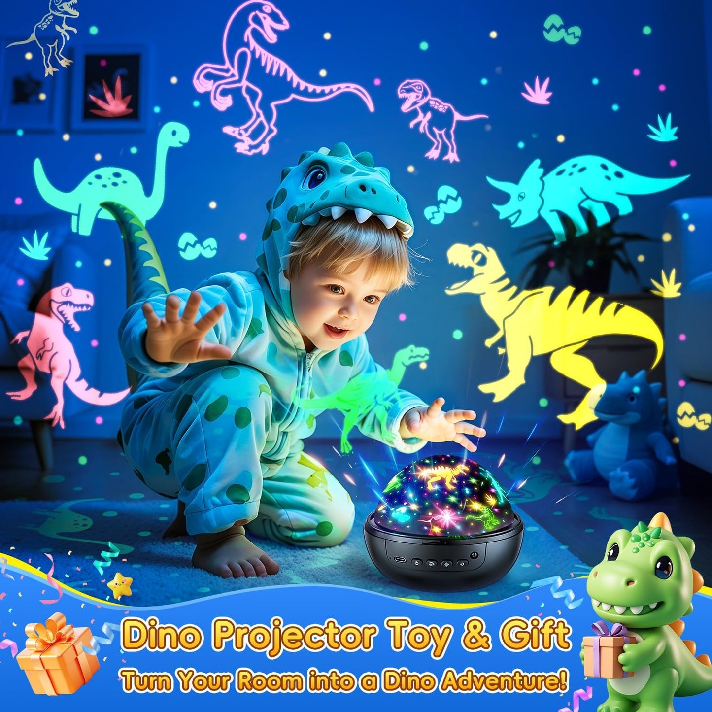 Dinosaur Toys for Kids 3-5,【Remote+3 Films+93 Effects】Dinosaur Toys for Kids 2-4,【3 Timer+5 Brightness】Toys for 5 Year Old Boy Toys Age 3,Rotate Night Light Projector,Toddler Night Light Projector