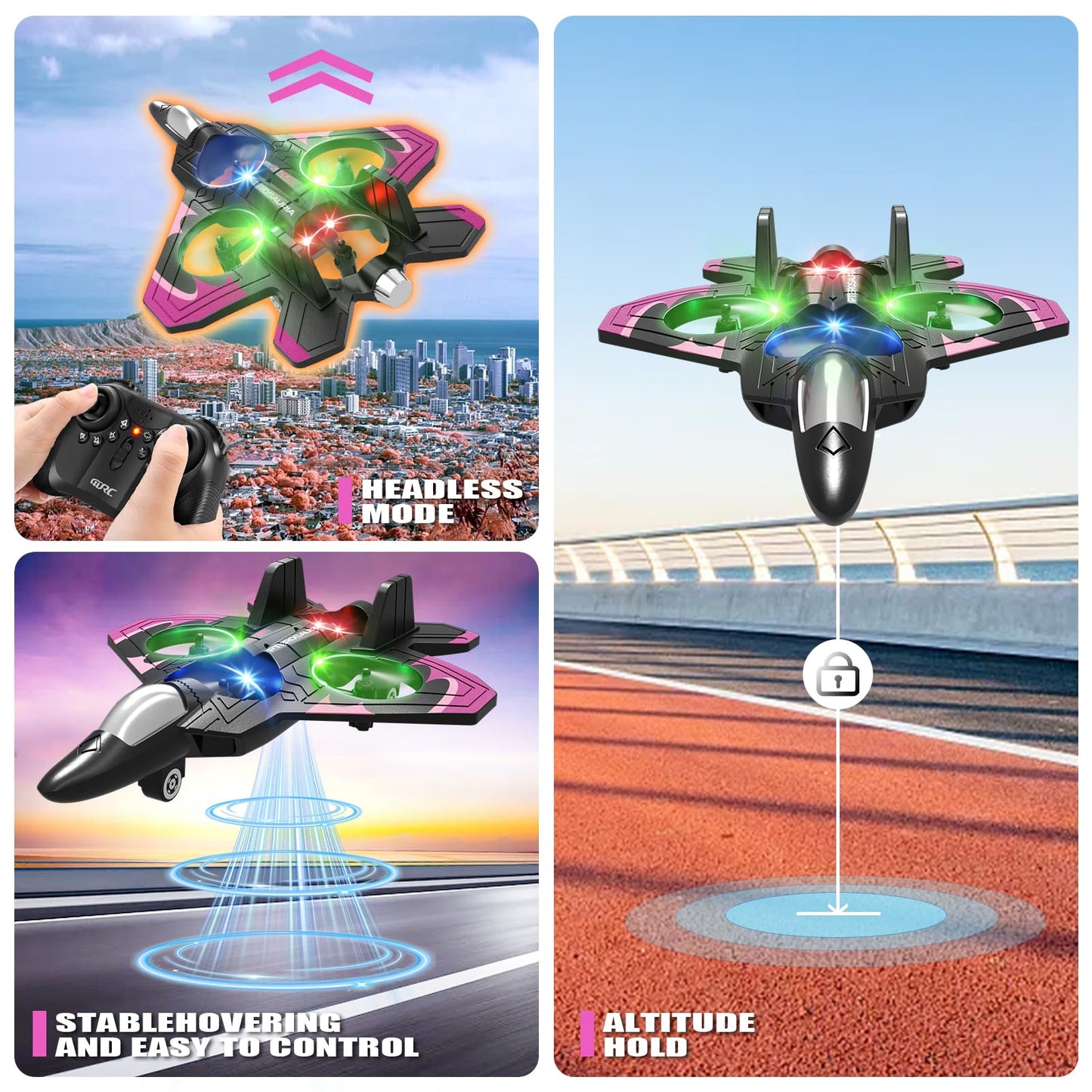 4DRC V32 Foam Remote Control Airplanes RC Planes for Kids Adults 8-16, RC Airplane Fighter Jet with Light, 360° Flip Fighter Jet Toys, Stunt Roll, Airplane Toy Gifts for Kids Boys