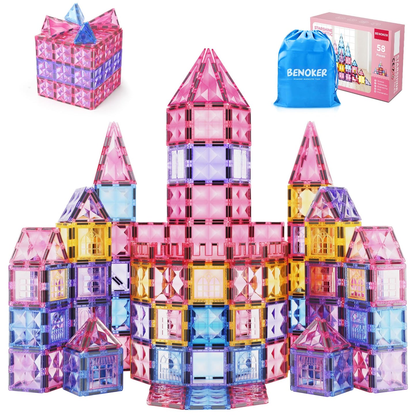 102PCS Ice Castle Magnetic Tiles, 3D Building Blocks STEM Educational Kids Toys for Pretend Play, 3 4 5 6 7 8 Year Old Birthday Gifts for Boys and Girls, Preschool Learning Toys for Birthday