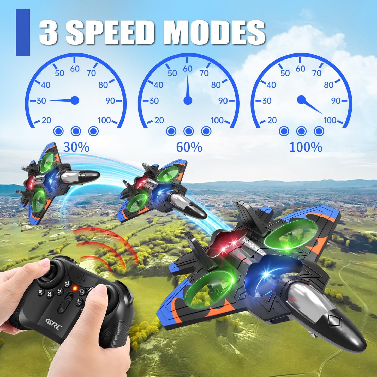 4DRC V32 Foam Remote Control Airplanes RC Planes for Kids Adults 8-16, RC Airplane Fighter Jet with Light, 360° Flip Fighter Jet Toys, Stunt Roll, Airplane Toy Gifts for Kids Boys