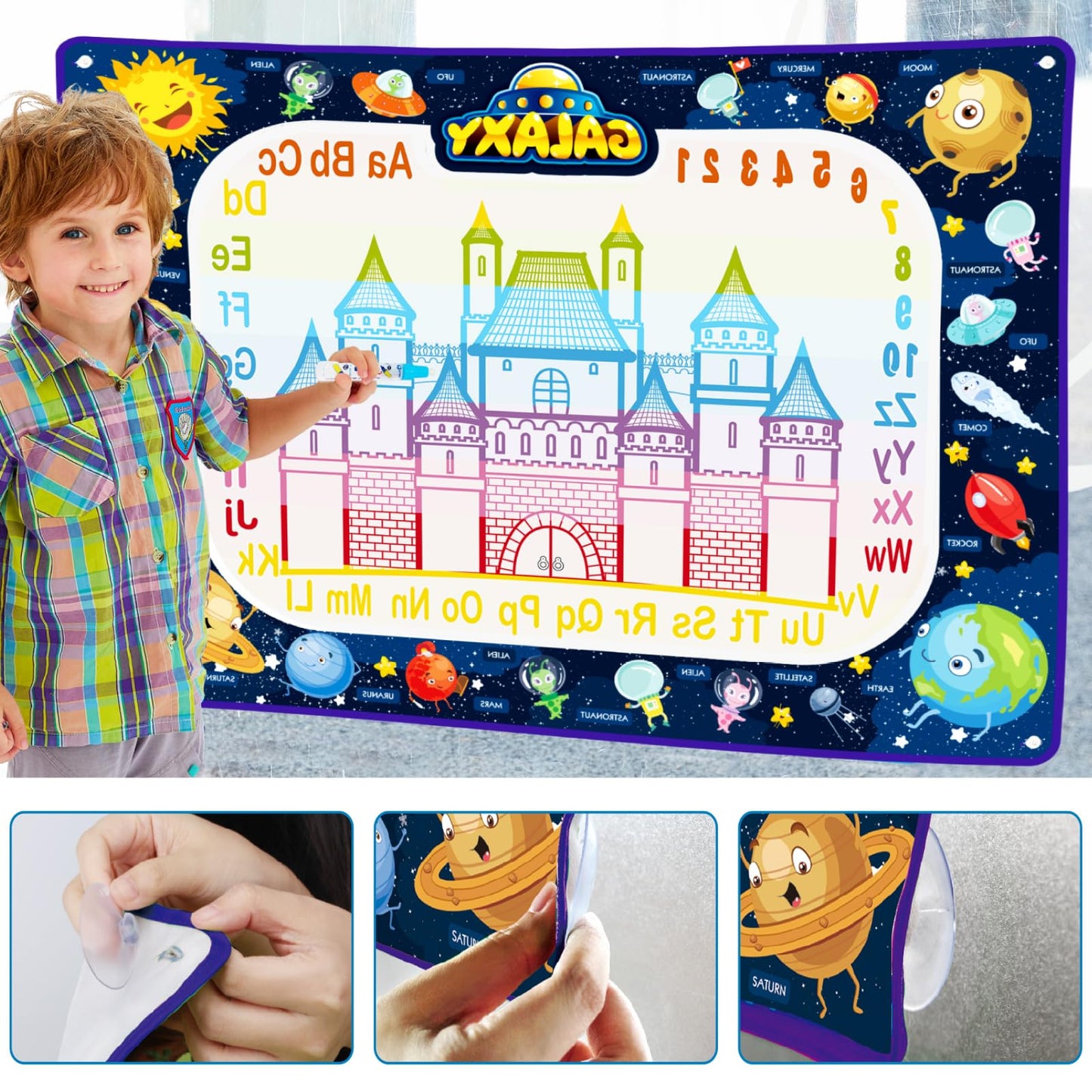 Jasonwell Aqua Water Doodle Mat 31x31 Inches Large Magic Drawing Doodling Mat Coloring Mat Educational Toys Christmas Birthday Gifts for Kids Toddler Boys Girls Age 2 3 4 5 6 7 8 Year Old (Alphabet)