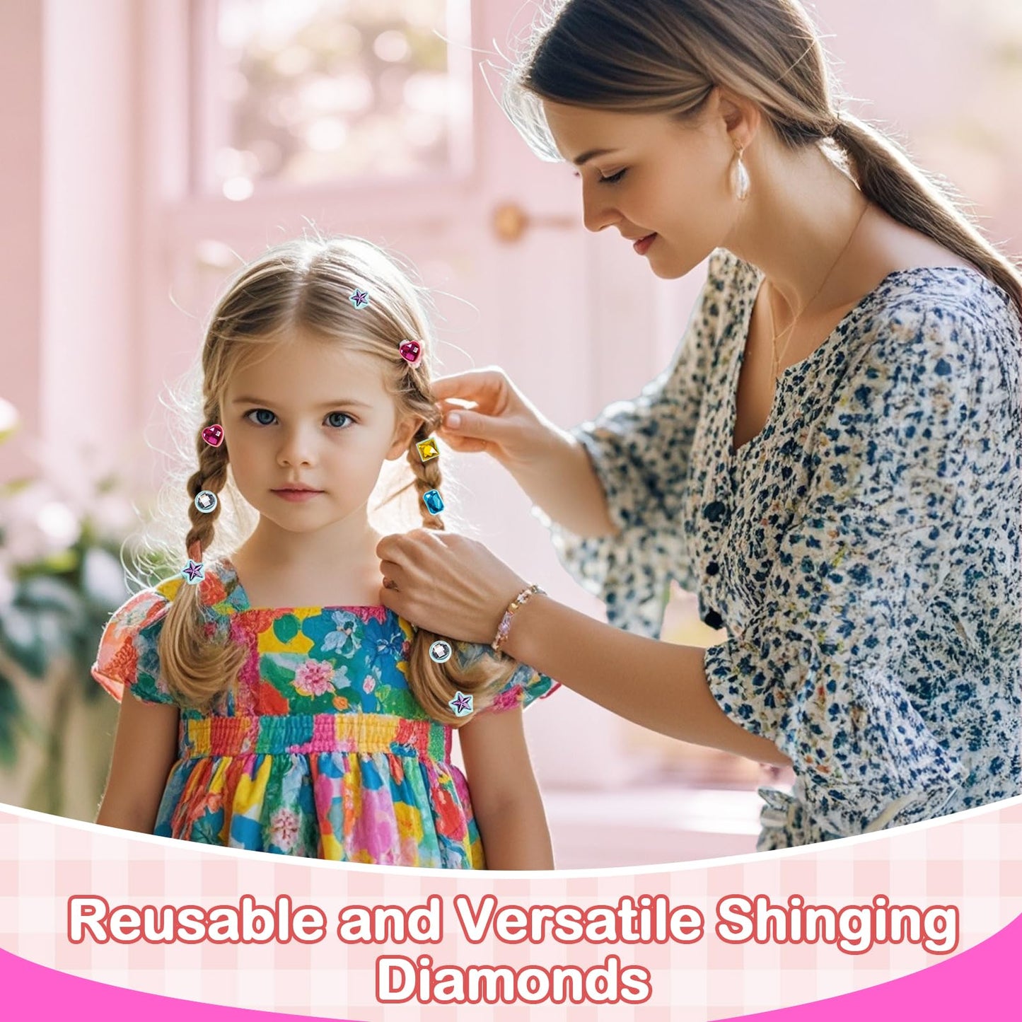 Hair Gem Stamper Kit, Bling Hair Jewels for Girls Toys, Hair Styling Tool with Reusable Shining Diamonds, Birthday Gifts Toys for Girls