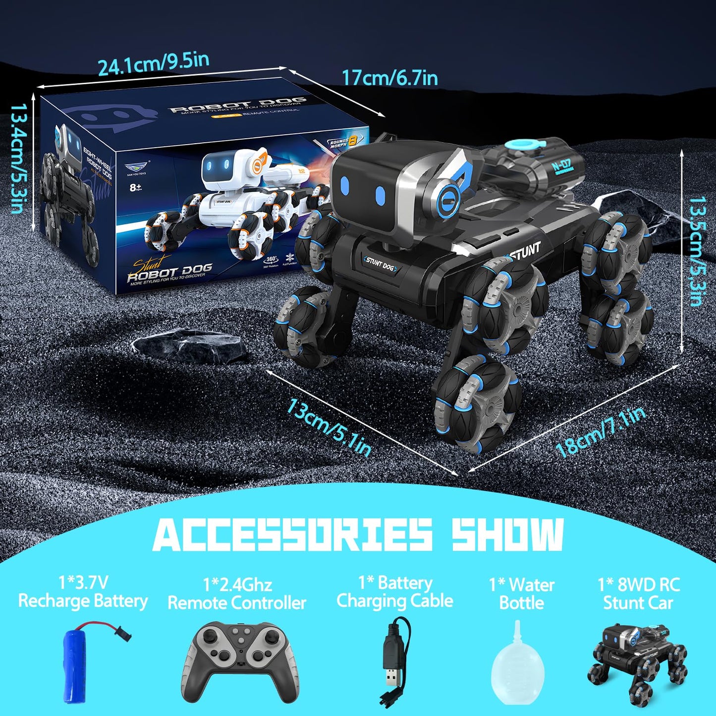 Robot Dog Toy for Kids,2.4Ghz Remote Control Dog Stunt Robot Dog 2nd Gen Remote Control Cars Stunt Rc Cars with Light & Sound Toys Christmas Birthday Gifts for 6 7 8 9 10 11 12 Year Old Boys (white)