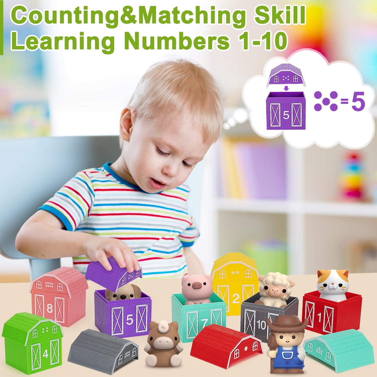 Learning Toys for 1,2,3 Year Old Toddlers, 20Pcs Safari Animals Toys Montessori Counting, Matching & Sorting Fine Motor Games, Christmas Birthday Easter Gift for Baby Boys Girls Age 12-18 Months