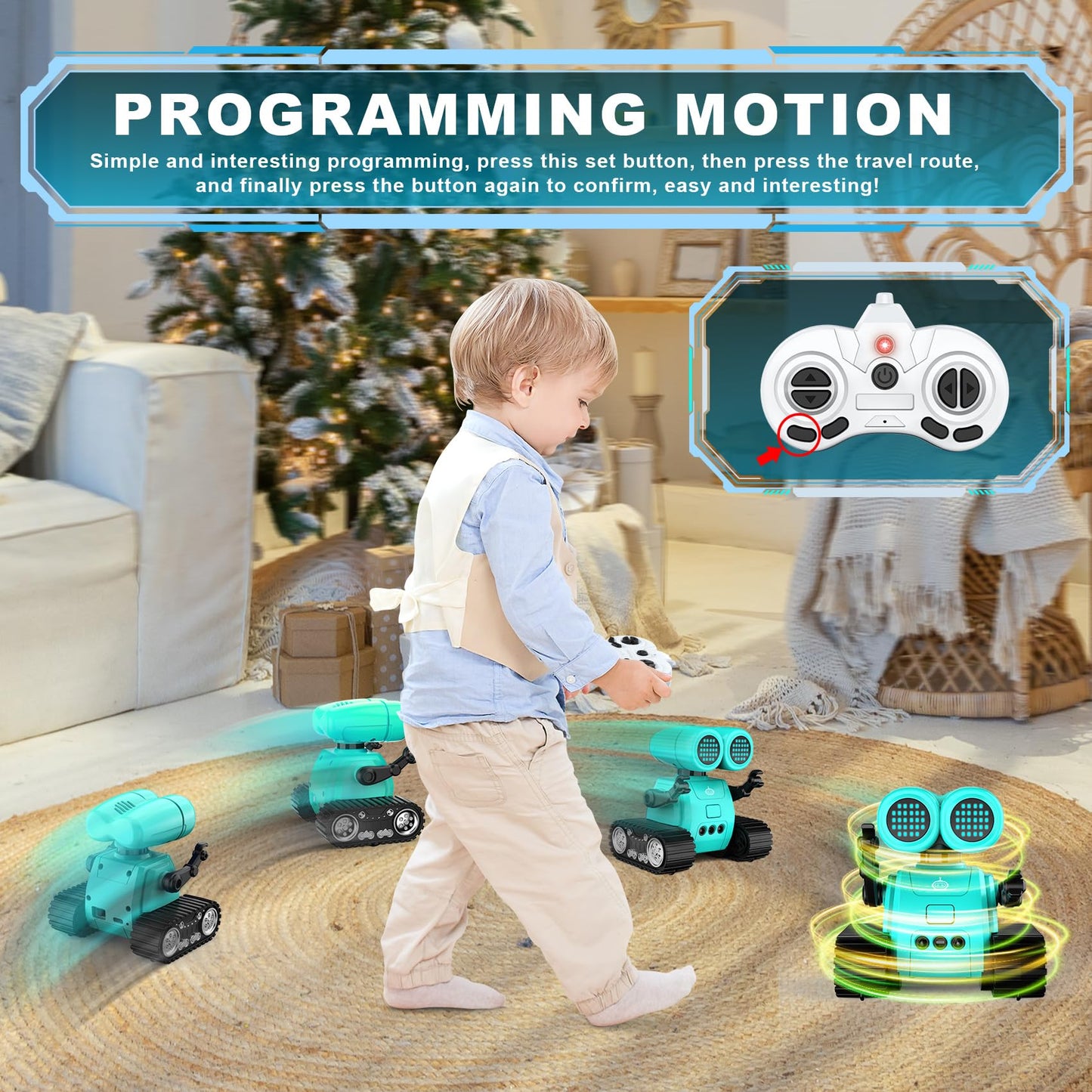 Hamourd Robot Toys for Boys Girls, Emo Robot with Walkie-Talkie Function, Gesture Sensing, Flexible Head & Arms, Programming Motion, Dance Moves, Music, Multi-Mode LED Eye, Toys for Ages