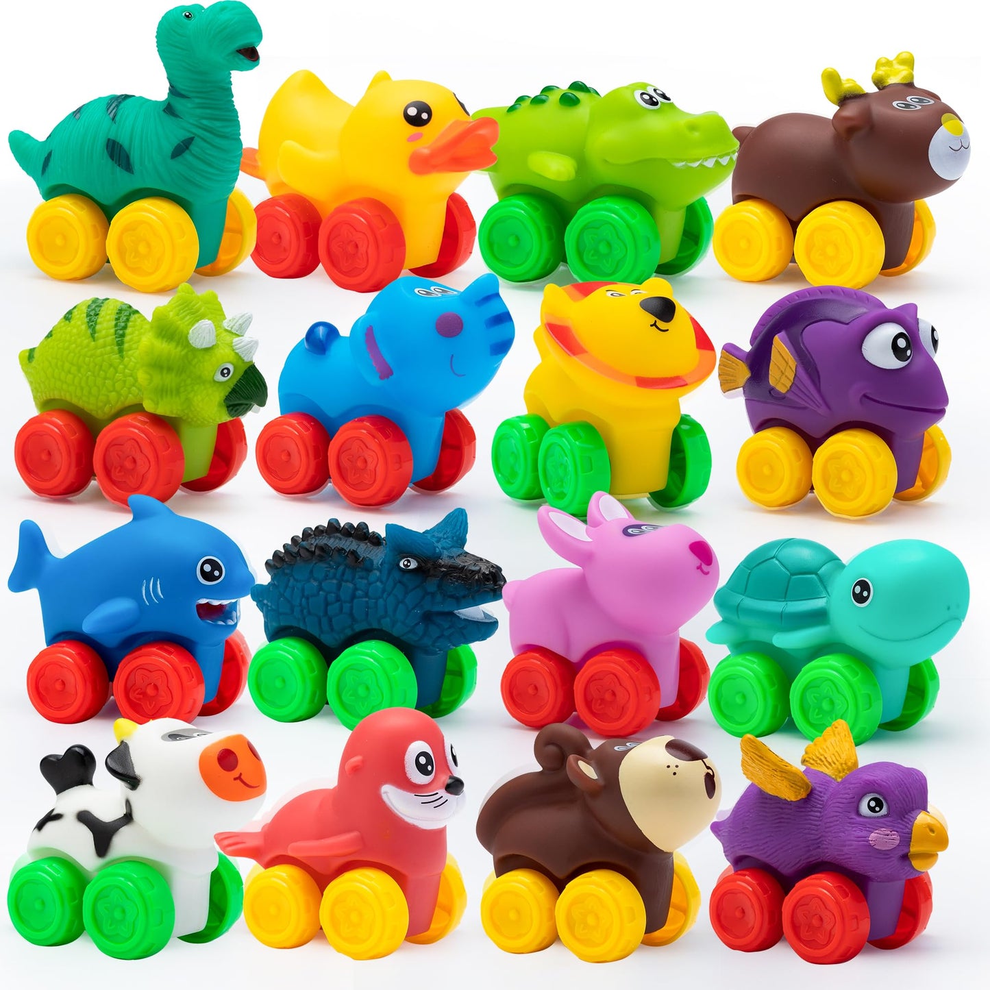 JOYIN Cartoon Cars, Soft Rubber Toy Car Set, Mini Vehicles, Bath Toy Car for Toddlers, Gift for Boys and Girls Easter Basket Stuffers, Summer Beach and Pool Activity, Party Favors for Kids