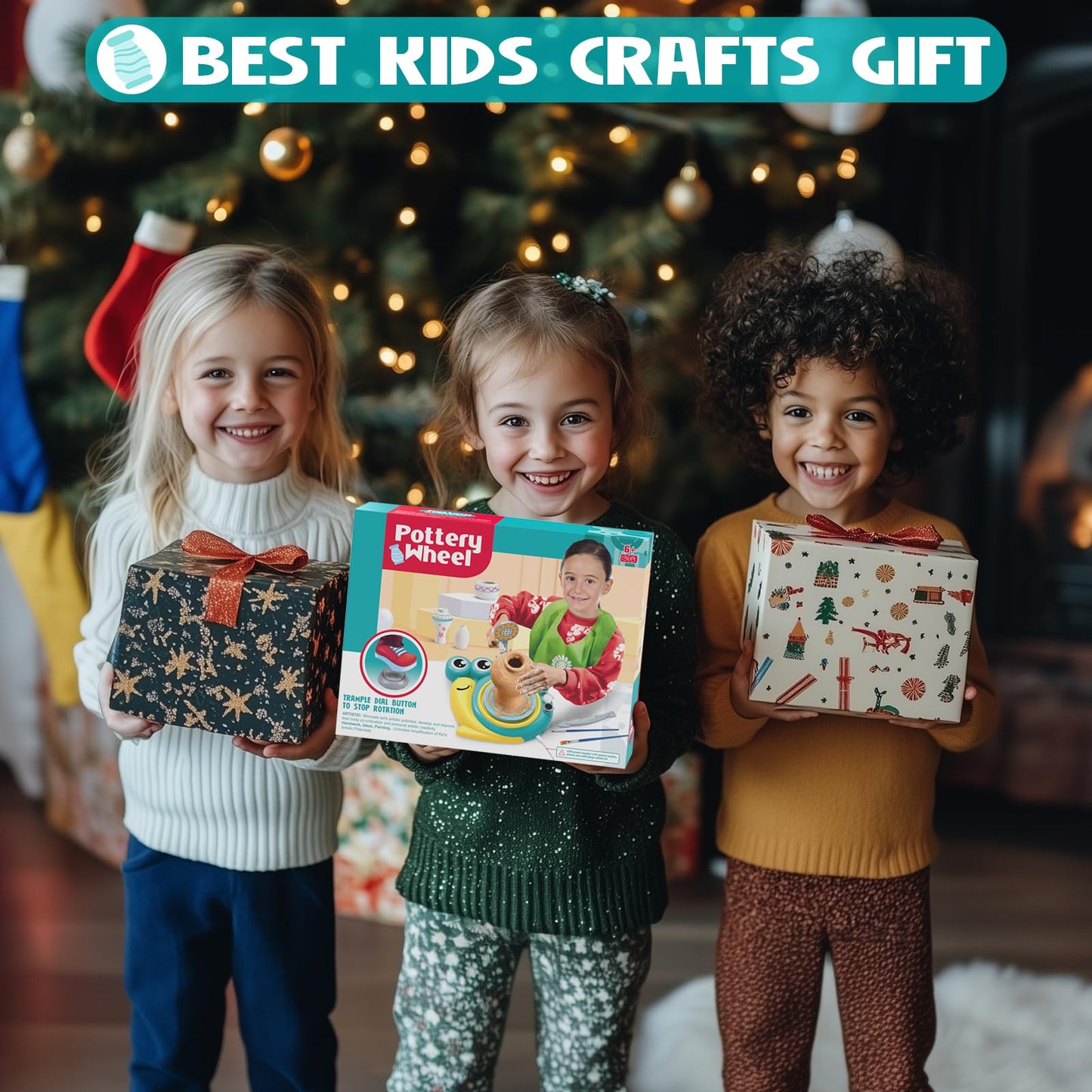 Pottery Wheel for Kids - Complete Pottery Painting Kit Arts and Crafts for Kids Ages 8-12 with 3 Pack Air Dry Clay Art Supplies Toys for Girls Boy Birthday Gift for 6 7 8 9 10 11 12+