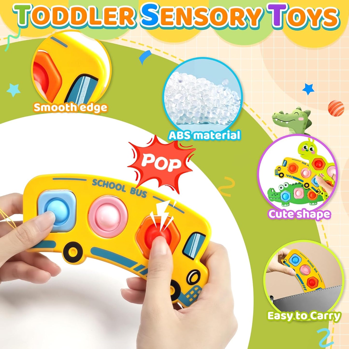 3PC Fidget Popper Sensory Baby Toys for Airplane Travel Essential Activities, Pop it Fidget Toys for Toddler Animal Montessori Toy Autism Autistic Gifts for 12+ Month Babies Toddlers 1 2 3 Year Old