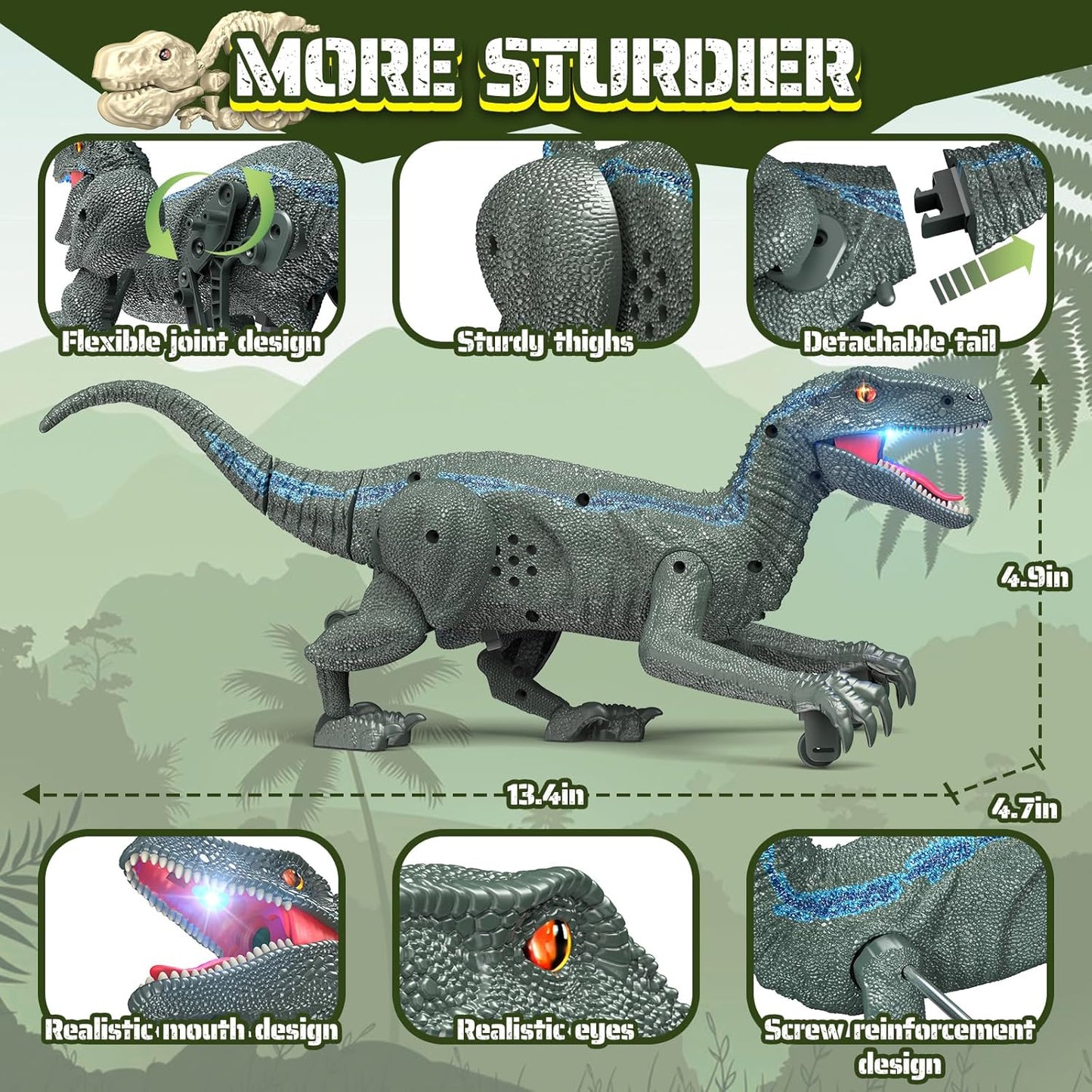 Remote Control Dinosaur, Realistic Dinosaur Toys for Kids 3-5, 2.4GHZ, Walking,Rechargeable, 3D Eyes, 3 Sound Effects, Demo Function, Jurassic Toys for Christmas, Kids 3+