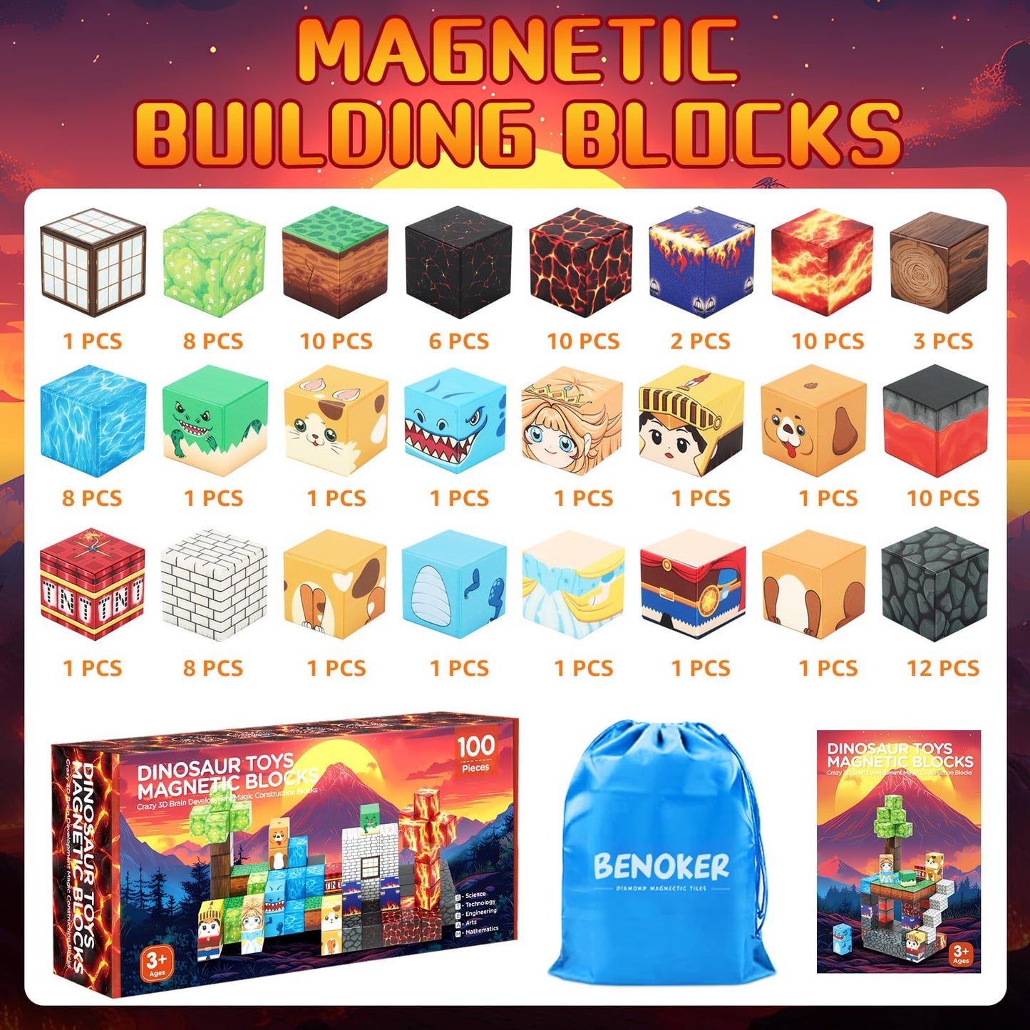 102PCS Ice Castle Magnetic Tiles, 3D Building Blocks STEM Educational Kids Toys for Pretend Play, 3 4 5 6 7 8 Year Old Birthday Gifts for Boys and Girls, Preschool Learning Toys for Birthday