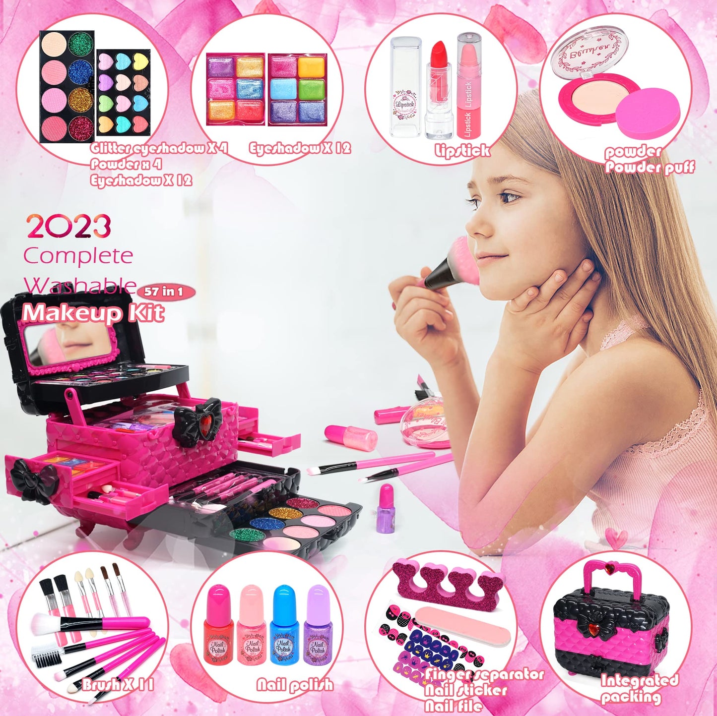 Kids Makeup Sets for Girls - Kids Makeup Sets for Girls 5-8, Maquillaje para Niñas, Play Make Up Kit, Best Toys for Little Girl,Princess Toddler Kid Stuff, Ages3456789 10 Year Old Girl Birthday Gifts